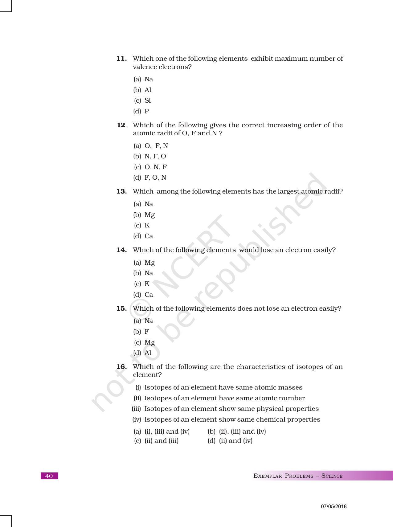 NCERT Exemplar Book for Class 10 Science: Chapter 5 Periodic Classification of Elements - Page 3