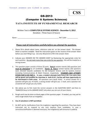 TIFR GS 2013 Computer & Systems Sciences Question Paper