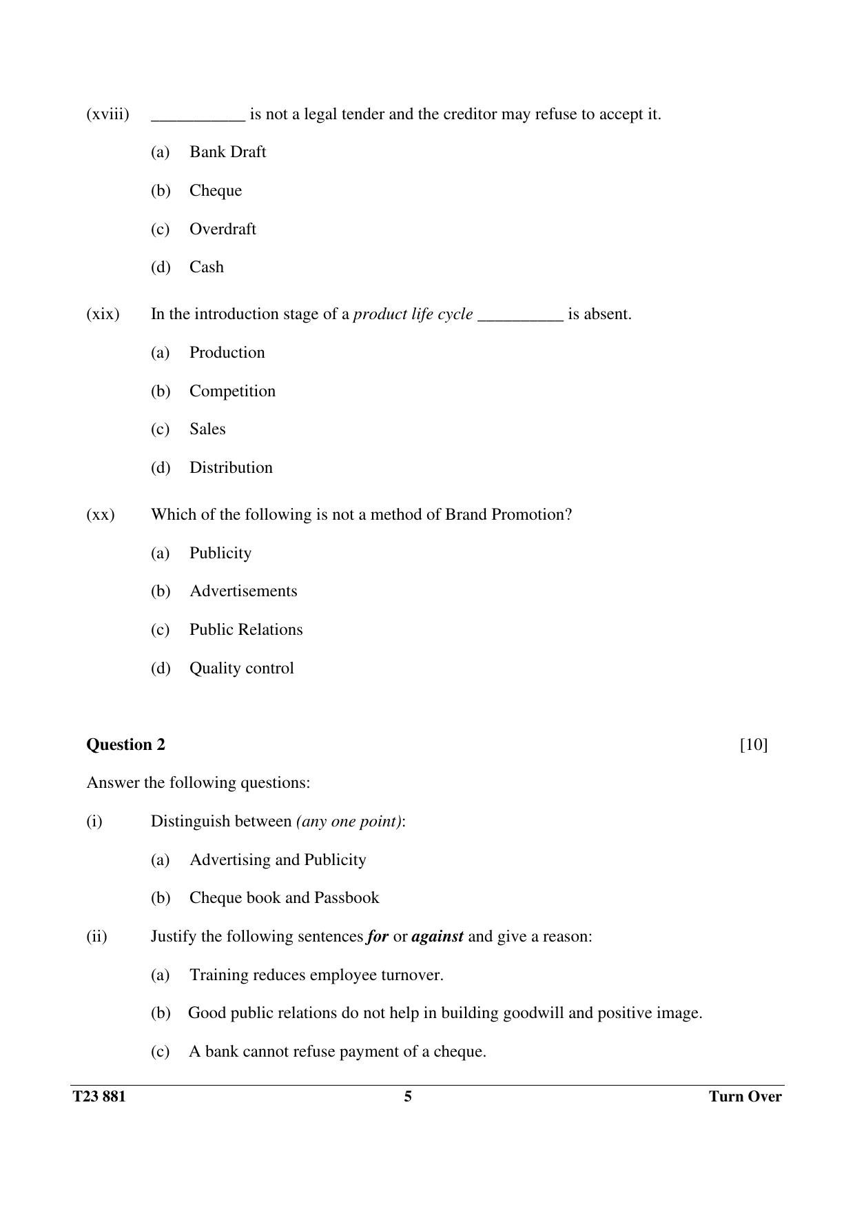 ICSE Class 10 COMMERCIAL APPLICATIONS 2023 Question Paper - Page 5