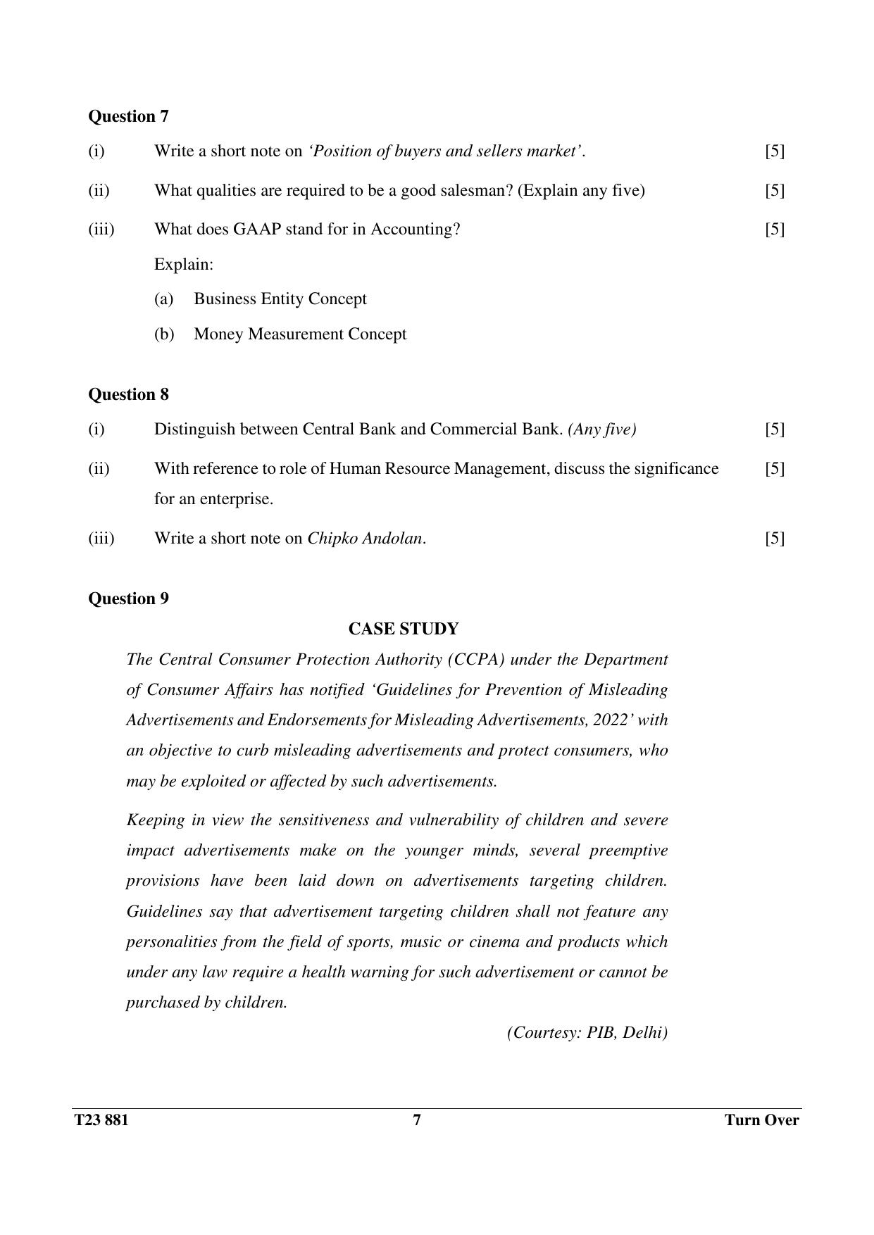 ICSE Class 10 COMMERCIAL APPLICATIONS 2023 Question Paper - Page 7