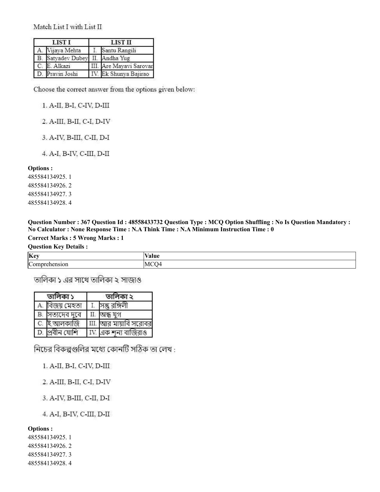CUET 2023 English Bengali compressed Shift 1 Question Papers - 18 June 2023 - Page 350