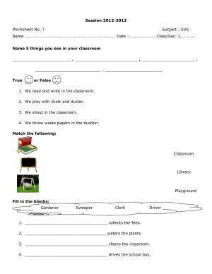 Worksheet for Class 1 EVS Assignment 8