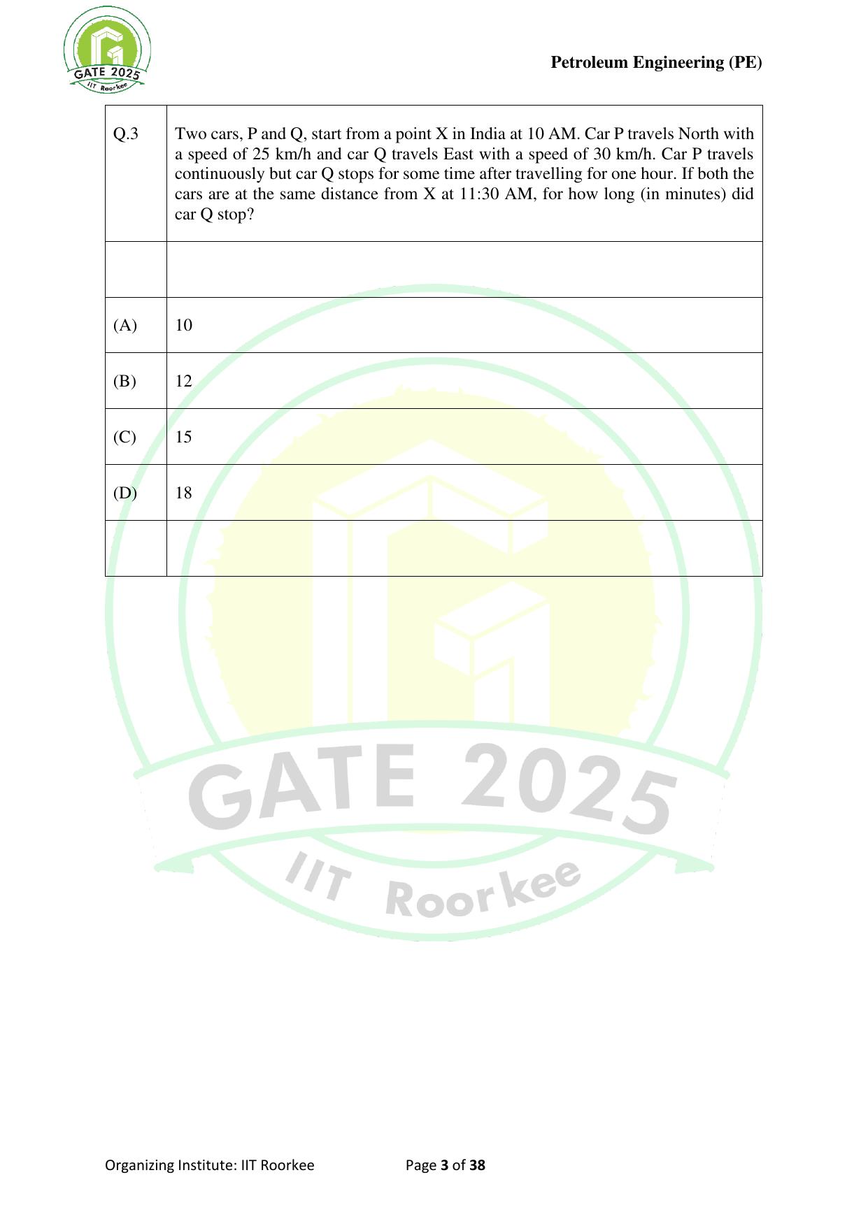 GATE 2025 Petroleum Engineering (PE) Question Paper - Page 3