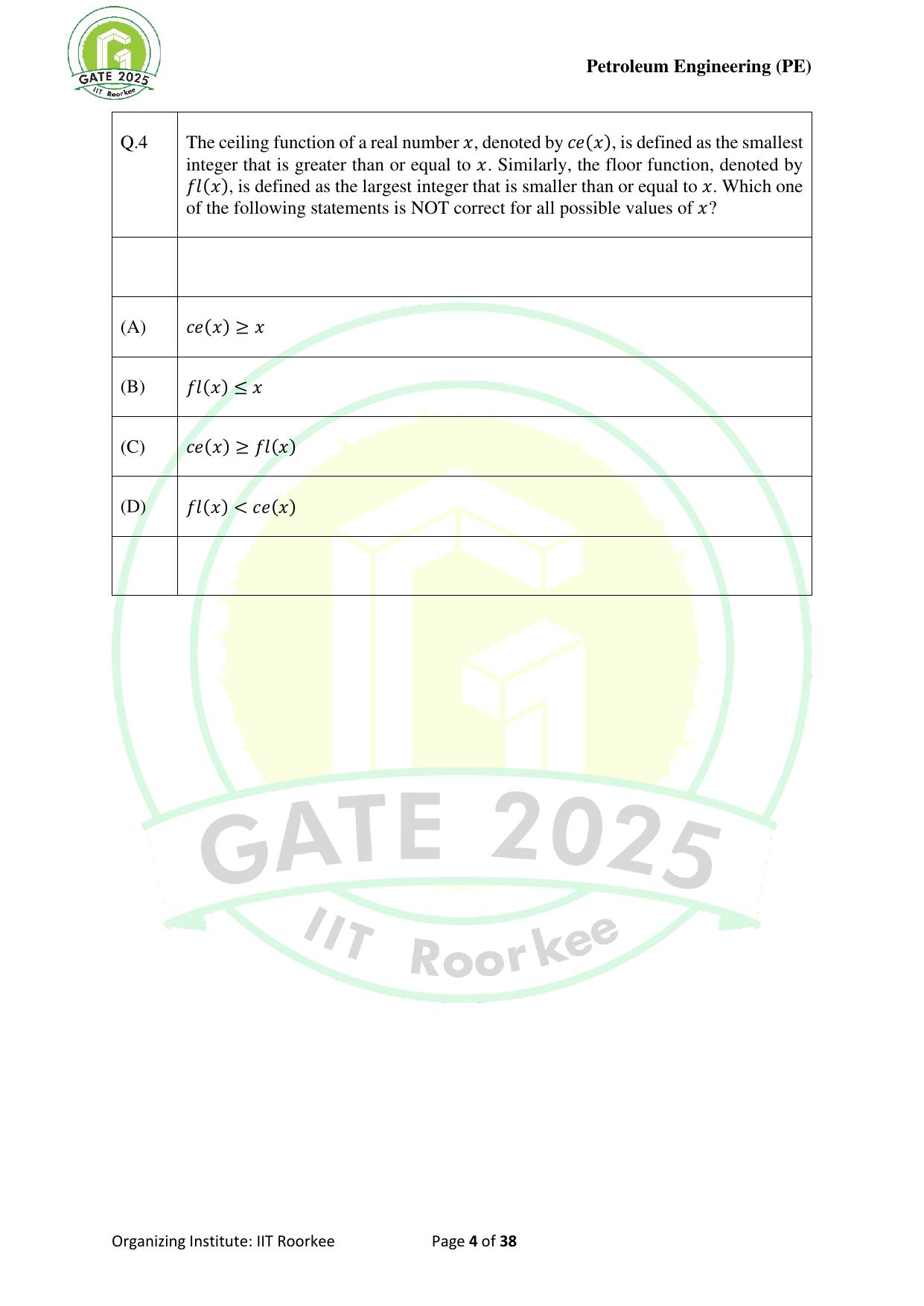 GATE 2025 Petroleum Engineering (PE) Question Paper - Page 4