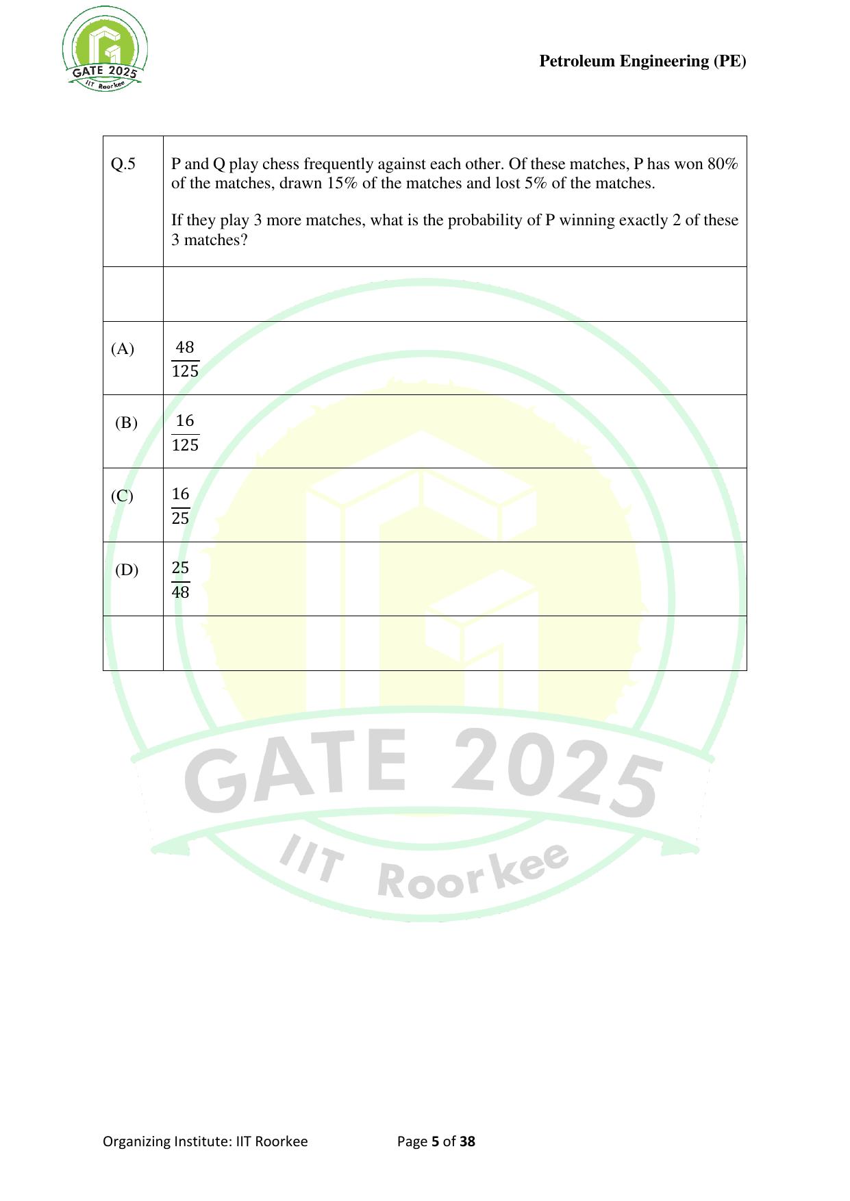 GATE 2025 Petroleum Engineering (PE) Question Paper - Page 5