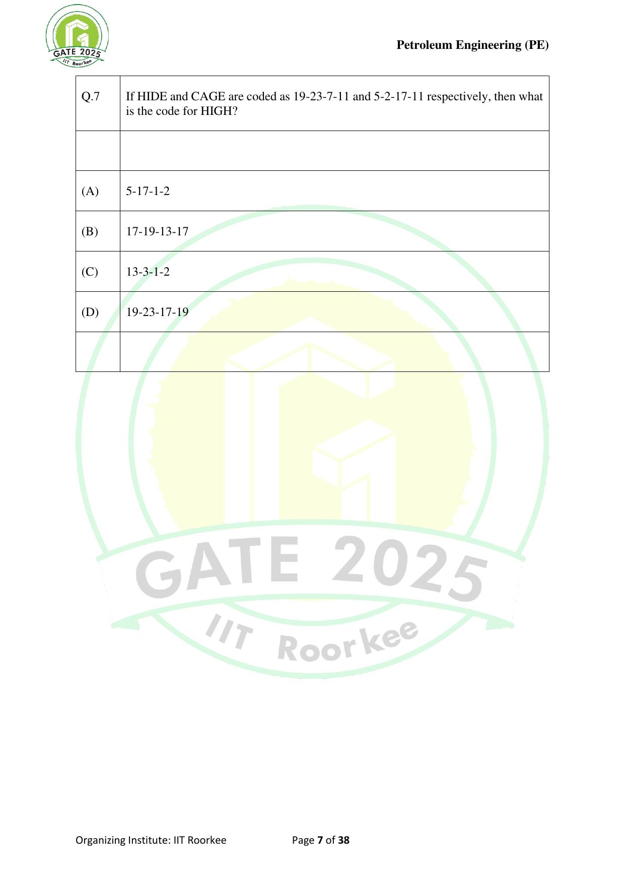 GATE 2025 Petroleum Engineering (PE) Question Paper - Page 7