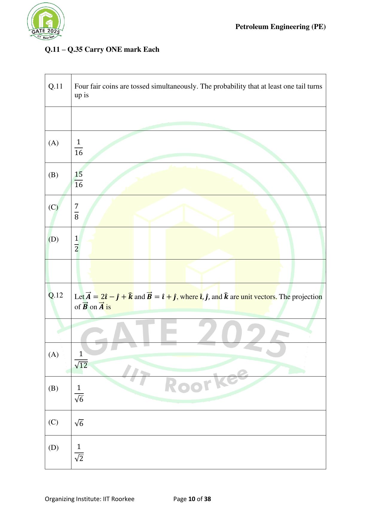 GATE 2025 Petroleum Engineering (PE) Question Paper - Page 10