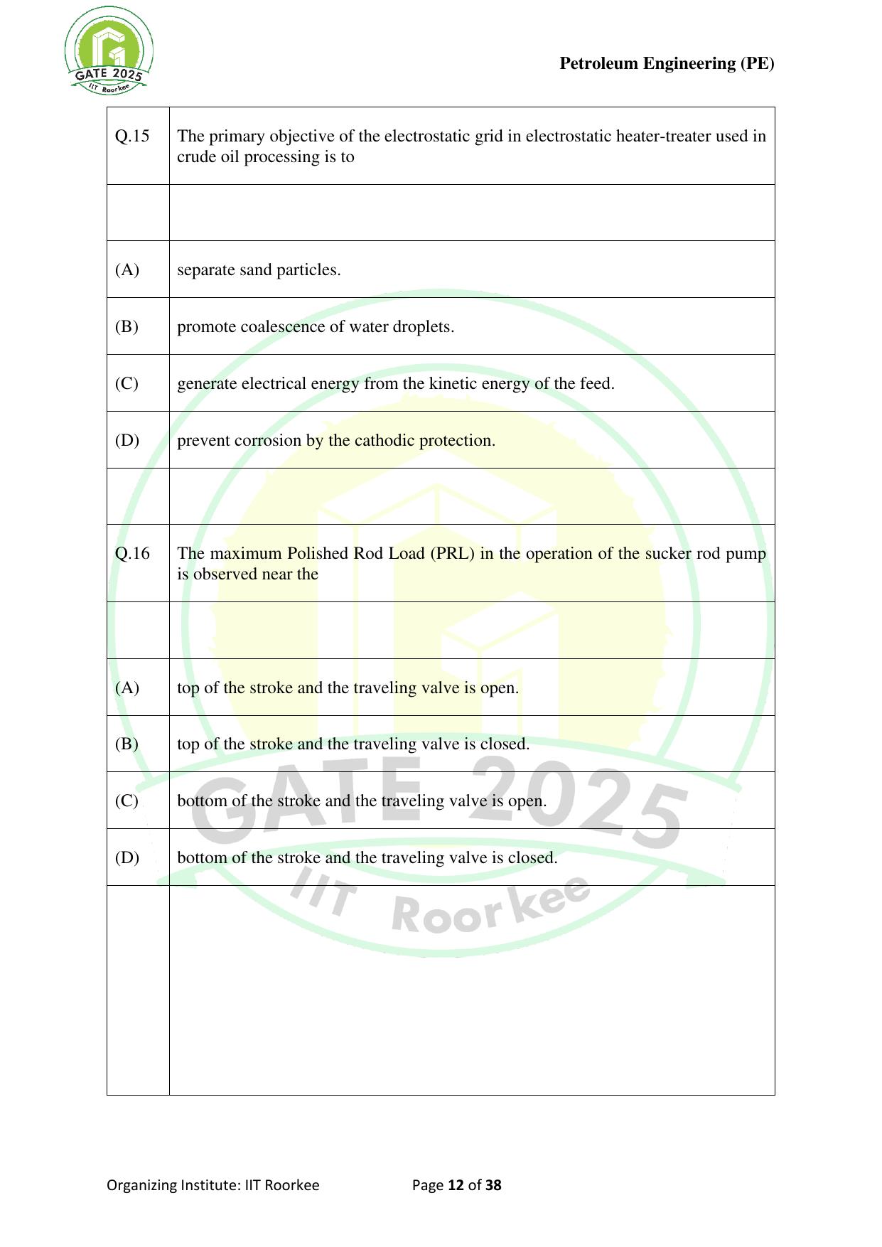 GATE 2025 Petroleum Engineering (PE) Question Paper - Page 12