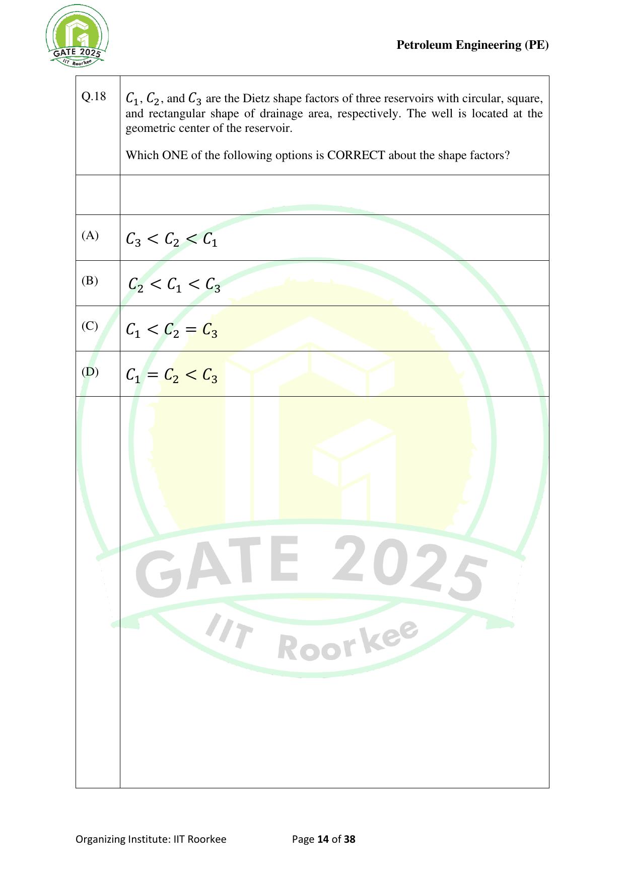 GATE 2025 Petroleum Engineering (PE) Question Paper - Page 14