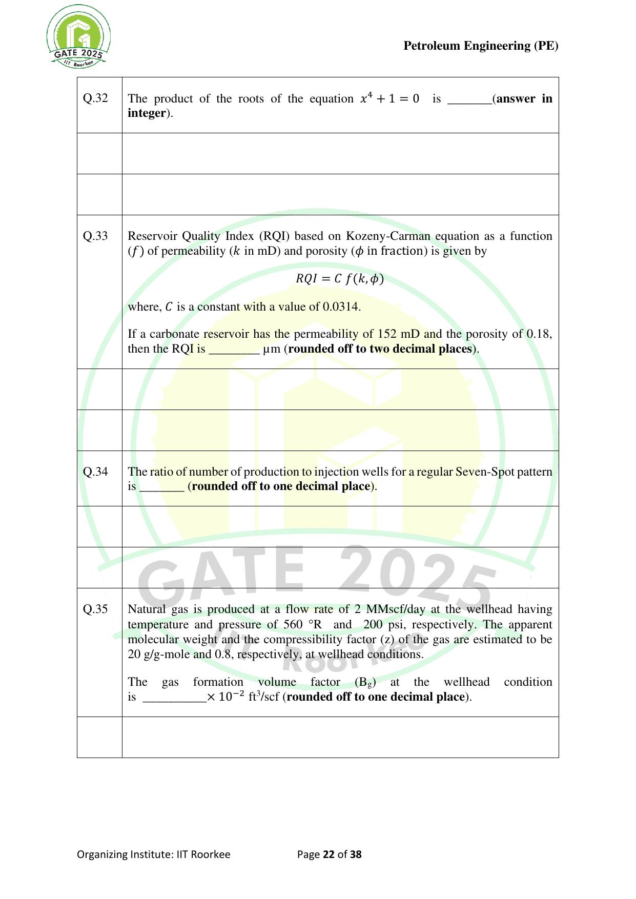 GATE 2025 Petroleum Engineering (PE) Question Paper - Page 22