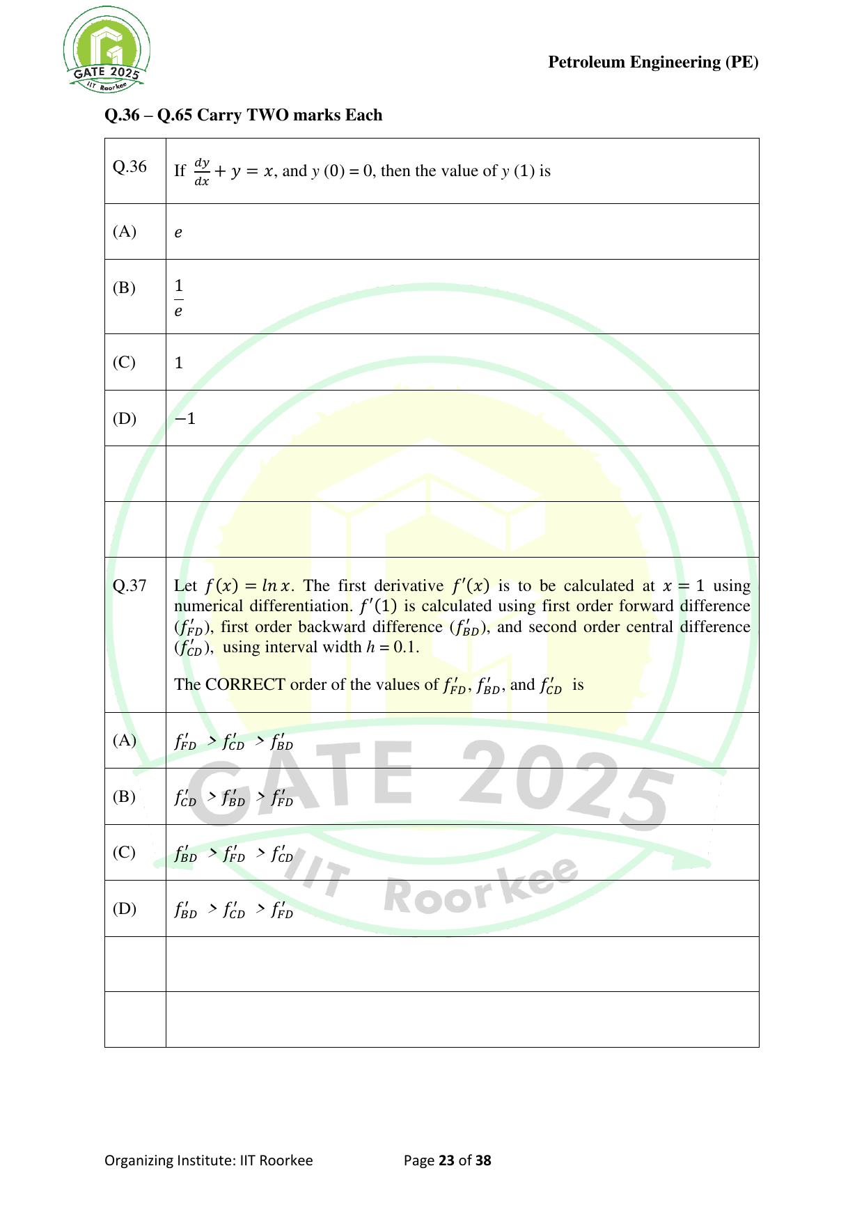 GATE 2025 Petroleum Engineering (PE) Question Paper - Page 23