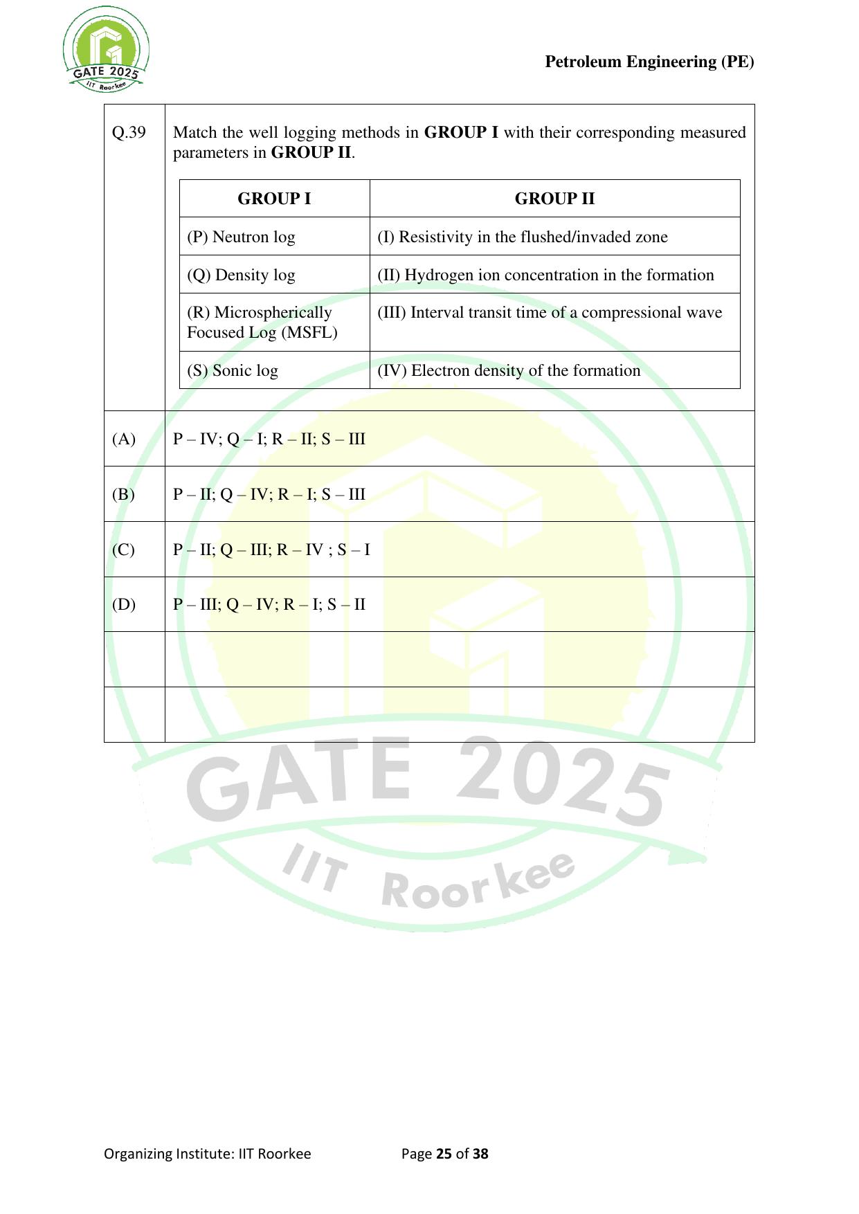 GATE 2025 Petroleum Engineering (PE) Question Paper - Page 25