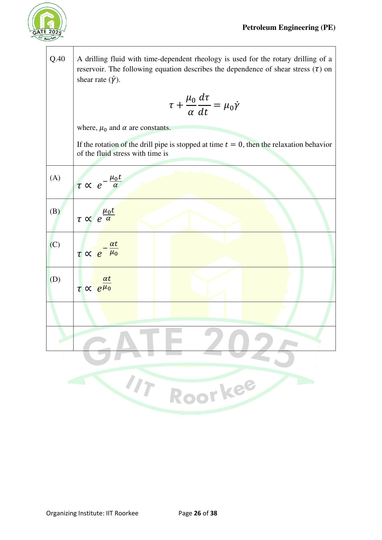 GATE 2025 Petroleum Engineering (PE) Question Paper - Page 26