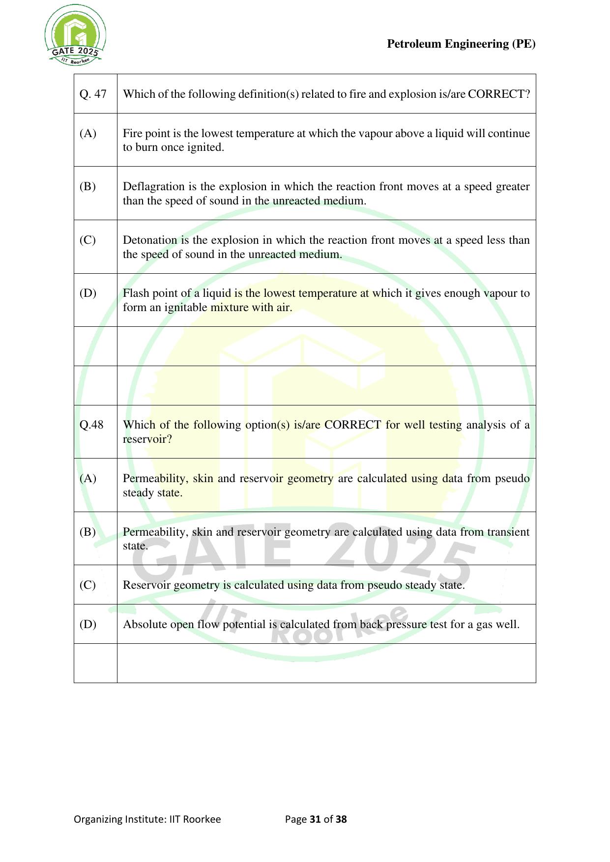 GATE 2025 Petroleum Engineering (PE) Question Paper - Page 31