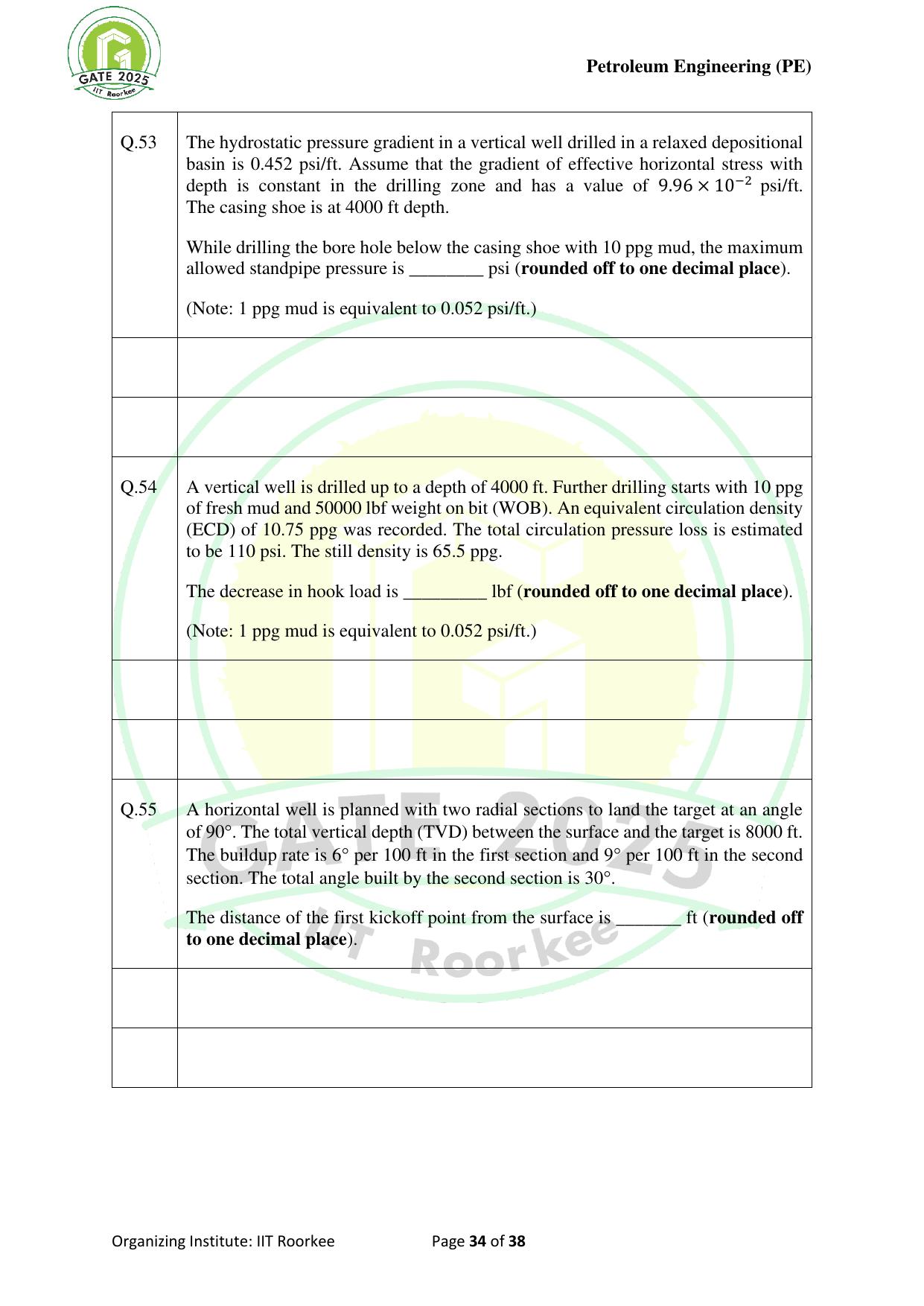 GATE 2025 Petroleum Engineering (PE) Question Paper - Page 34