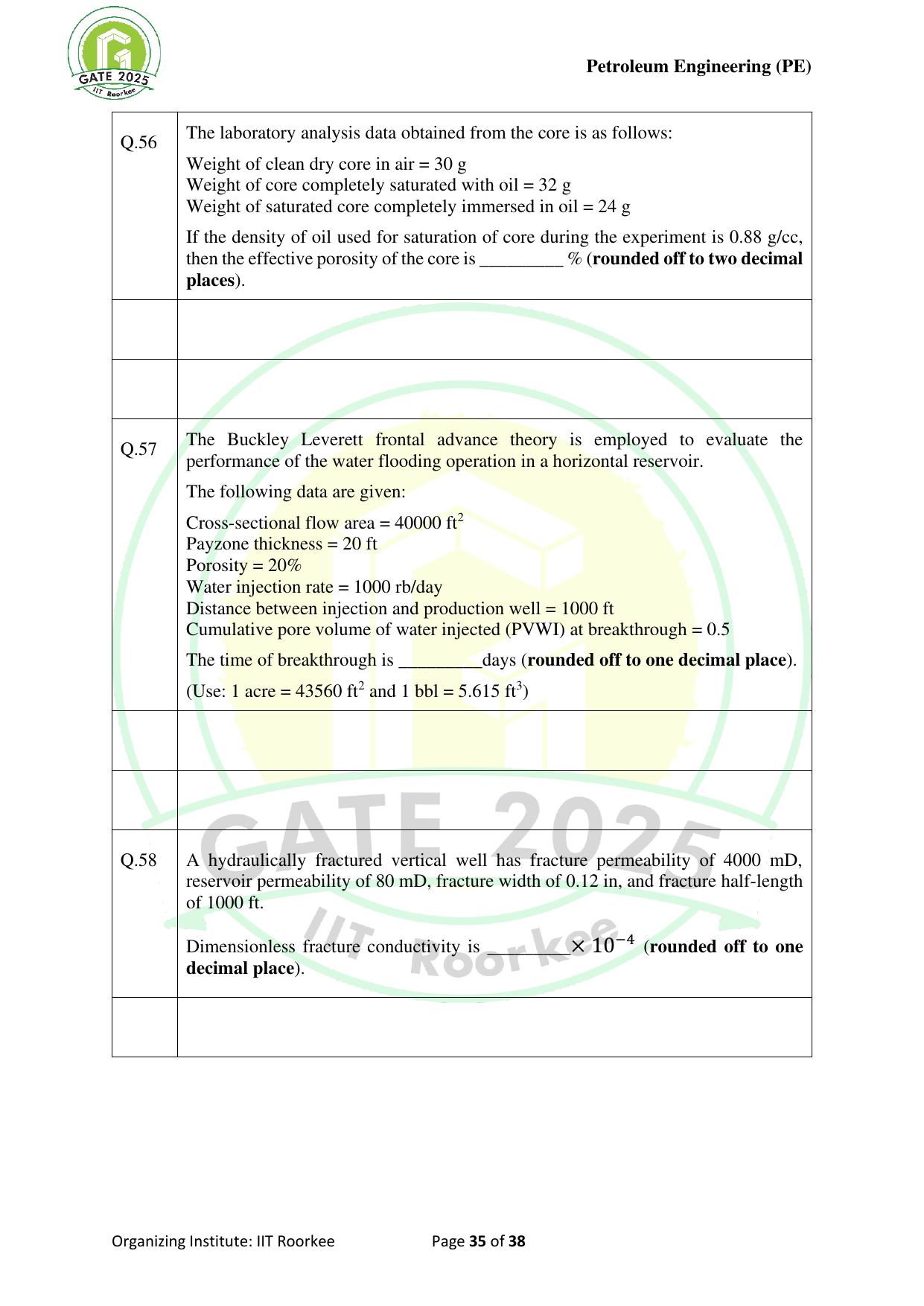 GATE 2025 Petroleum Engineering (PE) Question Paper - Page 35
