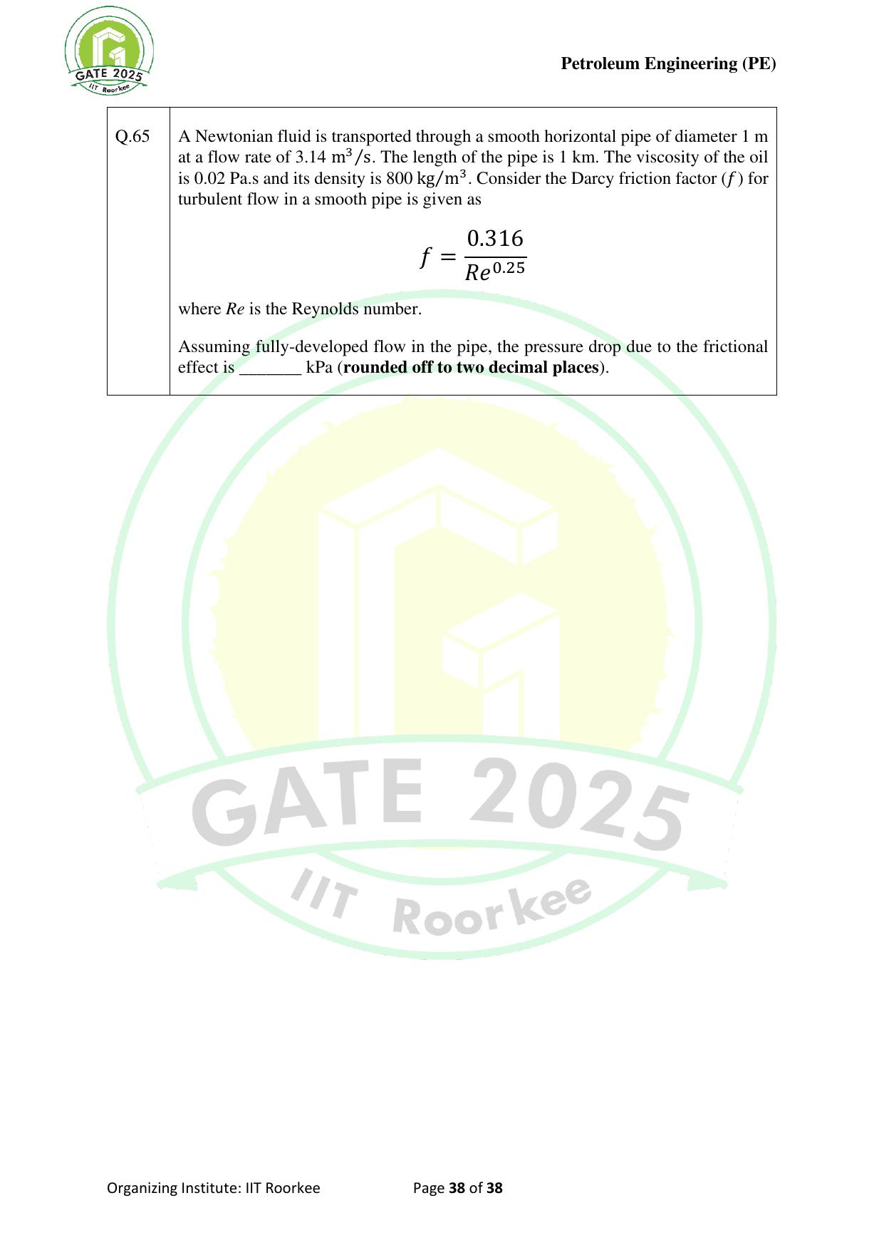 GATE 2025 Petroleum Engineering (PE) Question Paper - Page 38
