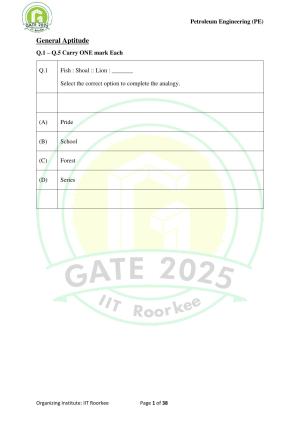 GATE 2025 Petroleum Engineering (PE) Question Paper