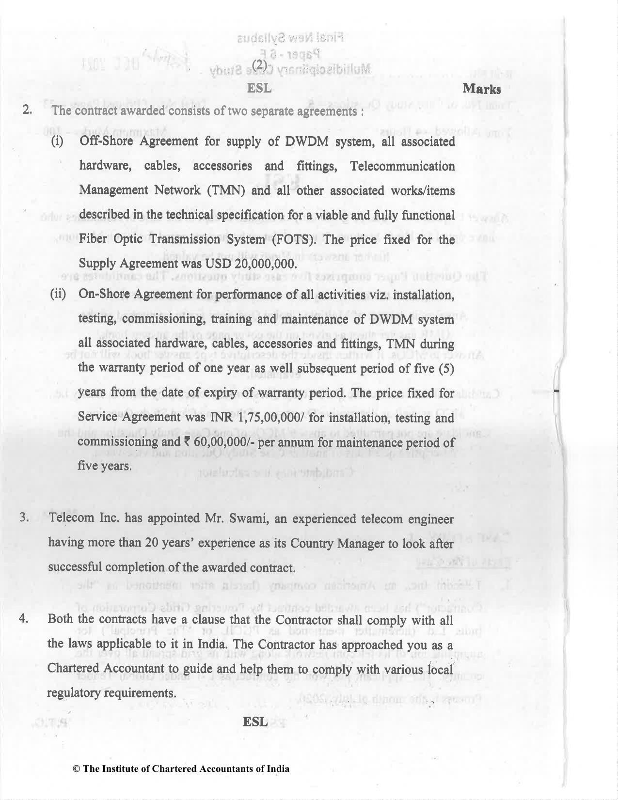 CA Final Dec 2021 Question Paper - Paper 6F – Multidisciplinary Case Study - Page 2