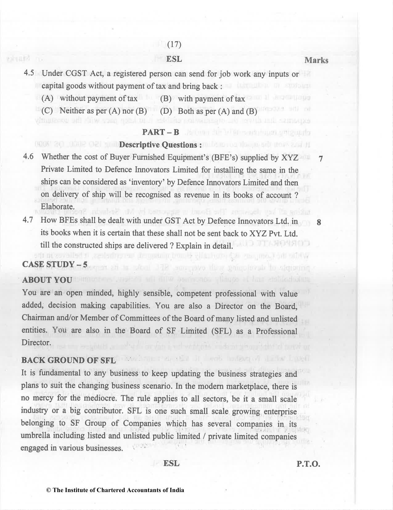 CA Final Dec 2021 Question Paper - Paper 6F – Multidisciplinary Case Study - Page 17