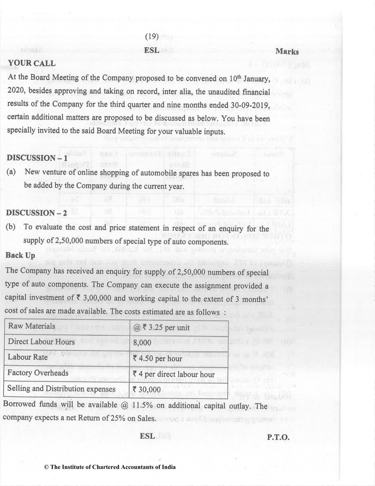CA Final Dec 2021 Question Paper - Paper 6F – Multidisciplinary Case Study - Page 19