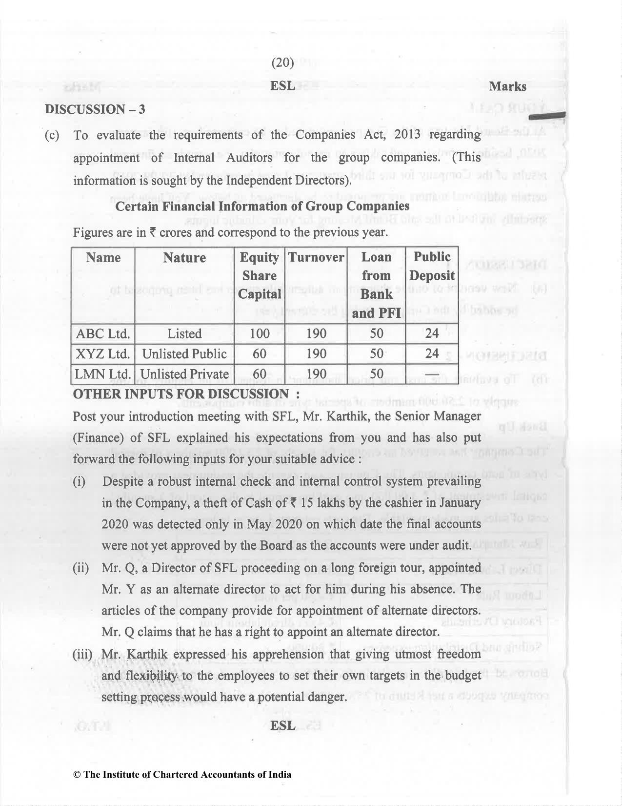 CA Final Dec 2021 Question Paper - Paper 6F – Multidisciplinary Case Study - Page 20