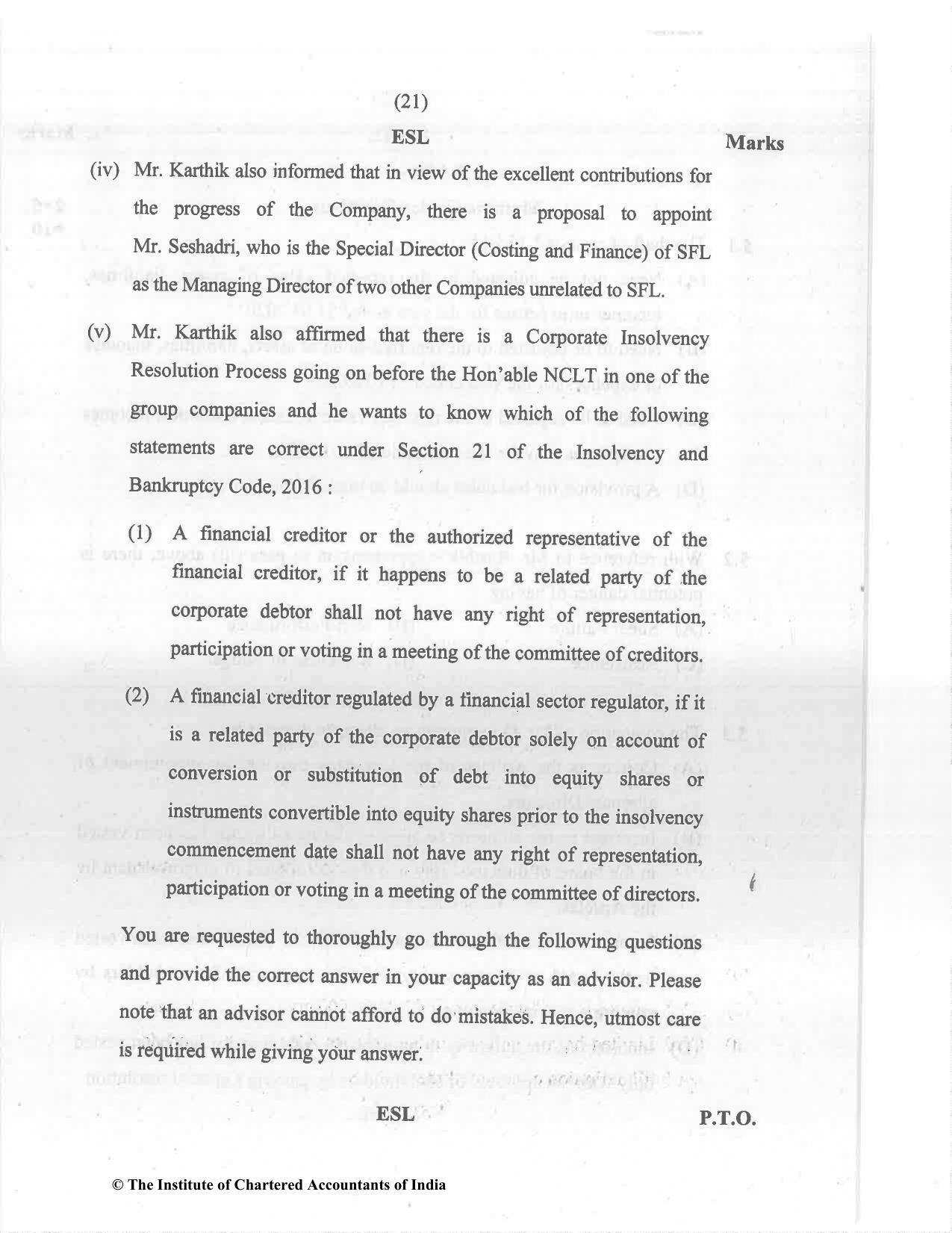 CA Final Dec 2021 Question Paper - Paper 6F – Multidisciplinary Case Study - Page 21