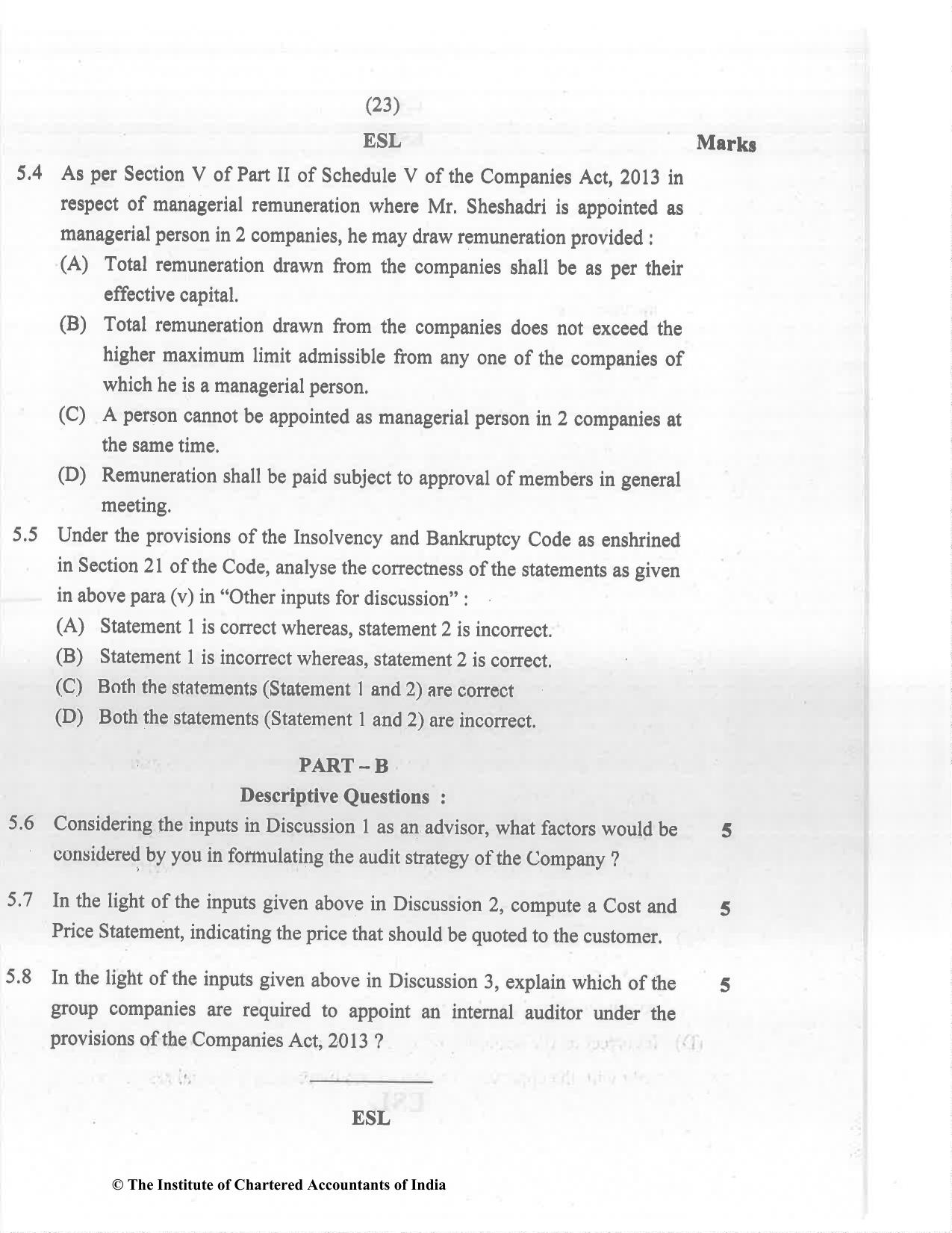 CA Final Dec 2021 Question Paper - Paper 6F – Multidisciplinary Case Study - Page 23