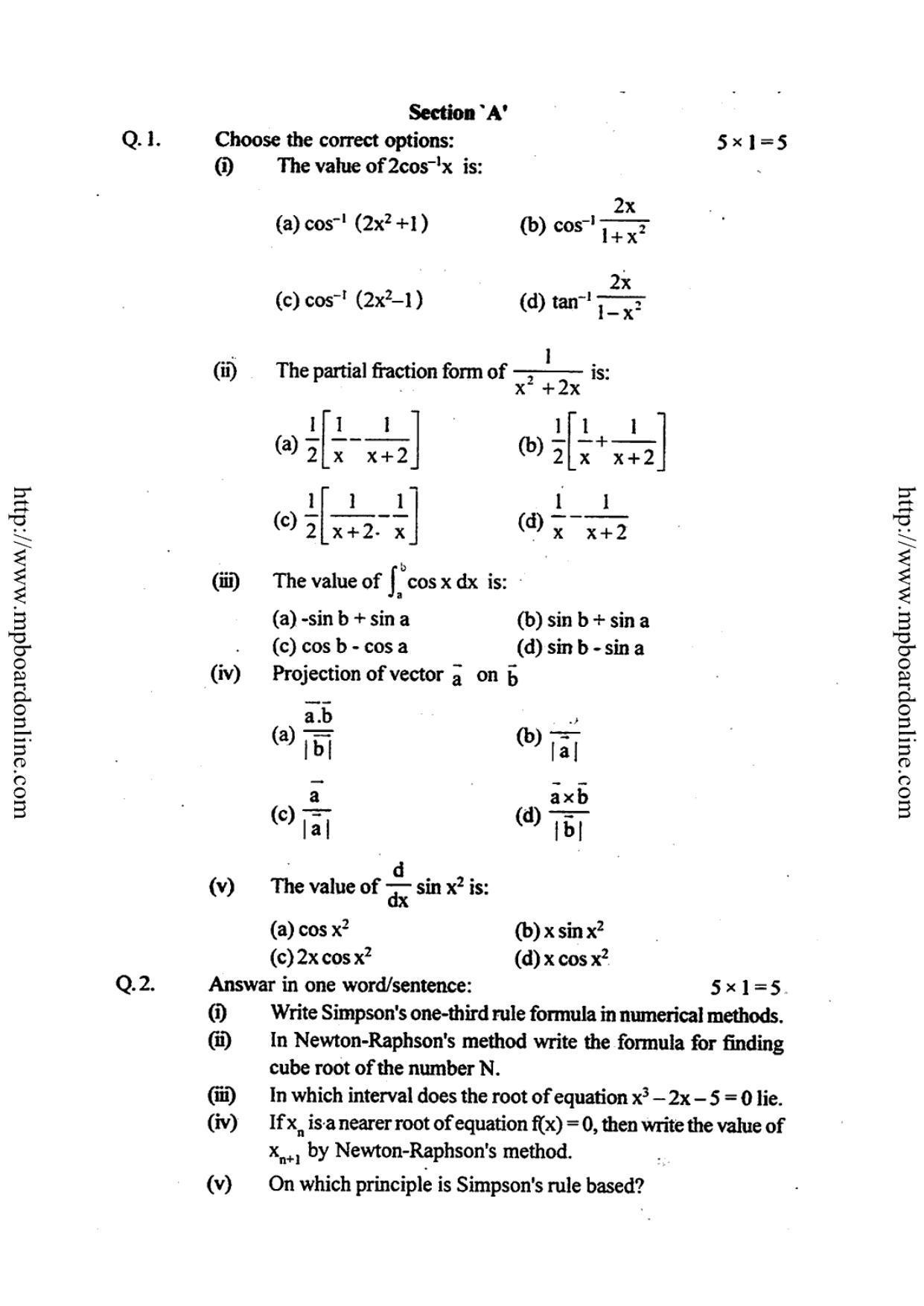 MP Board Class 12 Mathematica 2016 Question Paper - Page 6