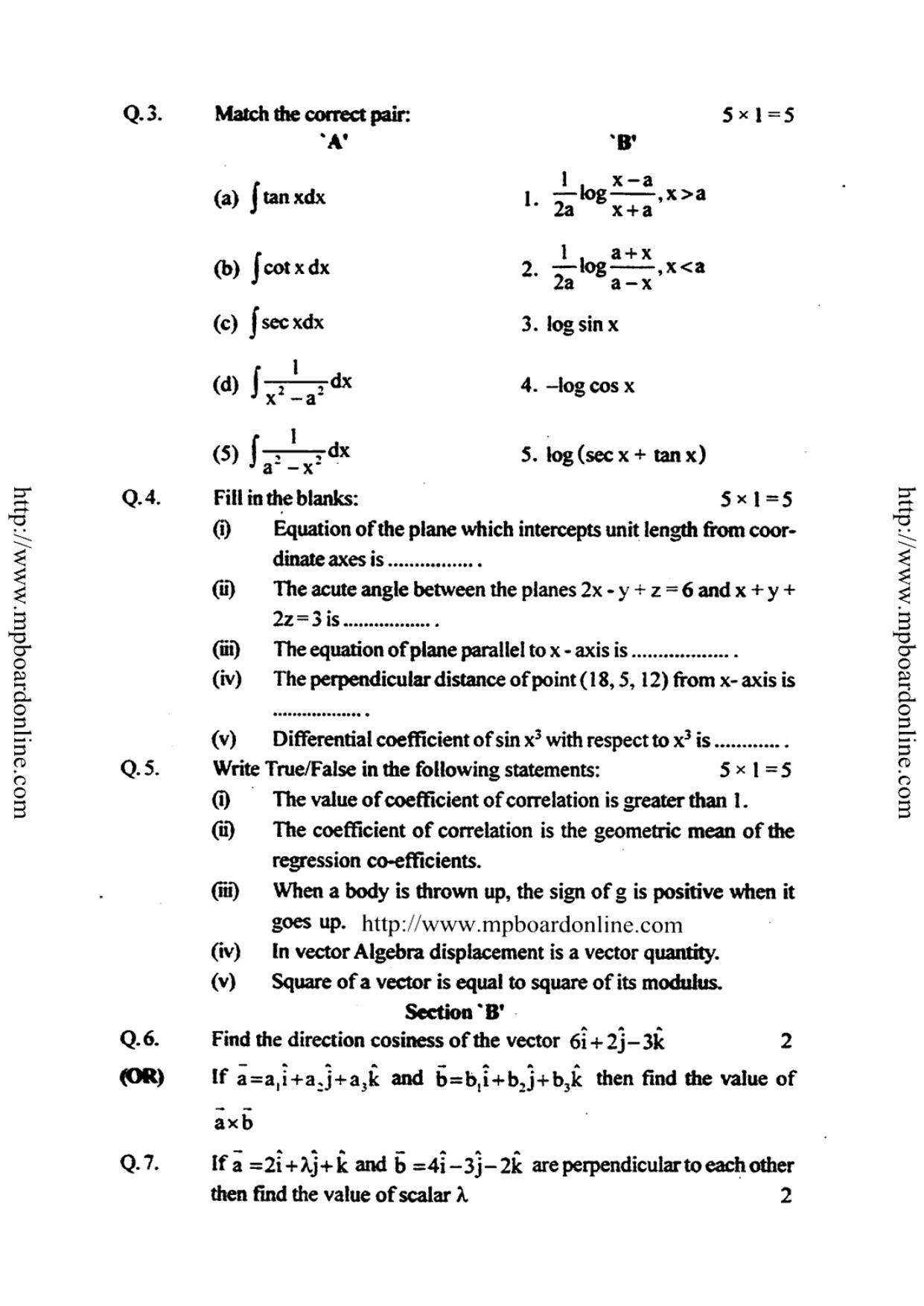 MP Board Class 12 Mathematica 2016 Question Paper - Page 7