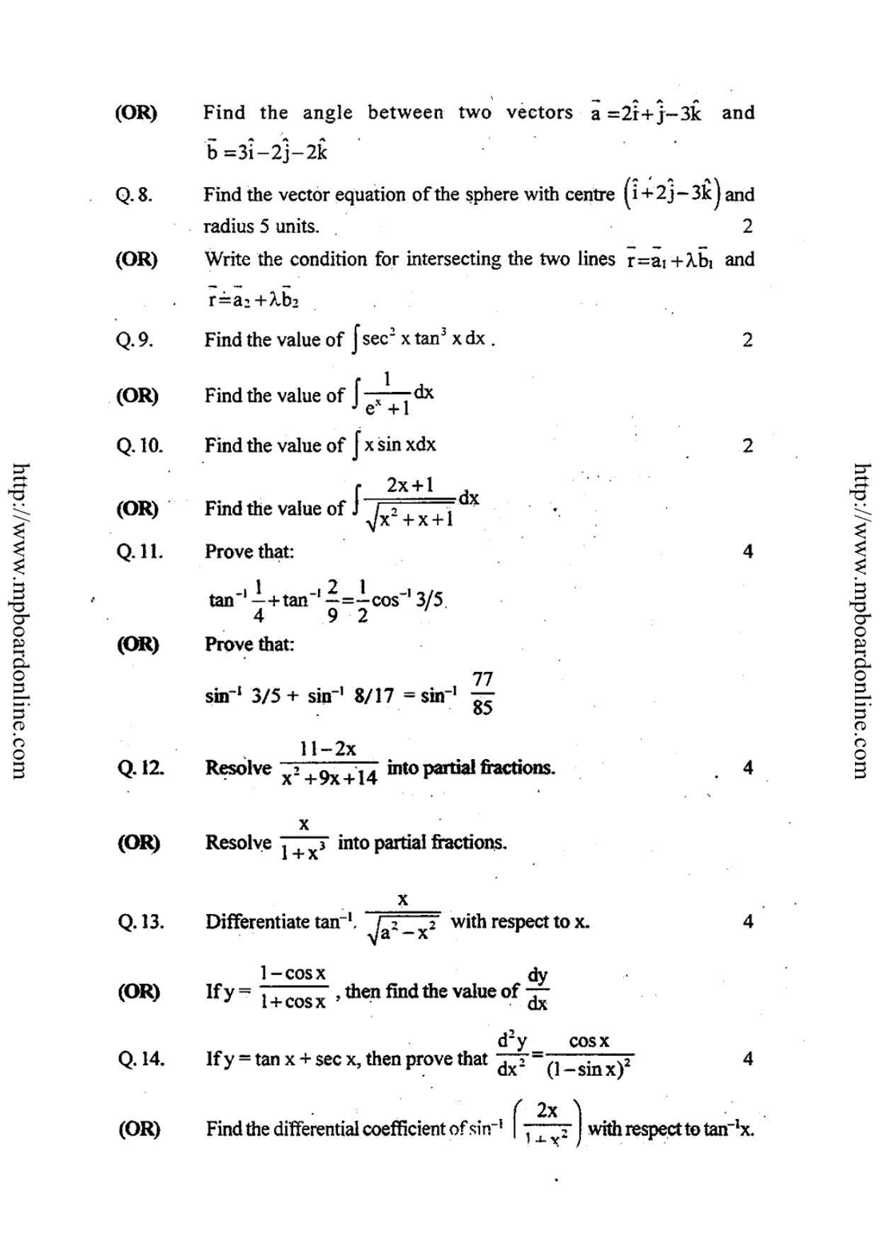 MP Board Class 12 Mathematica 2016 Question Paper - Page 8