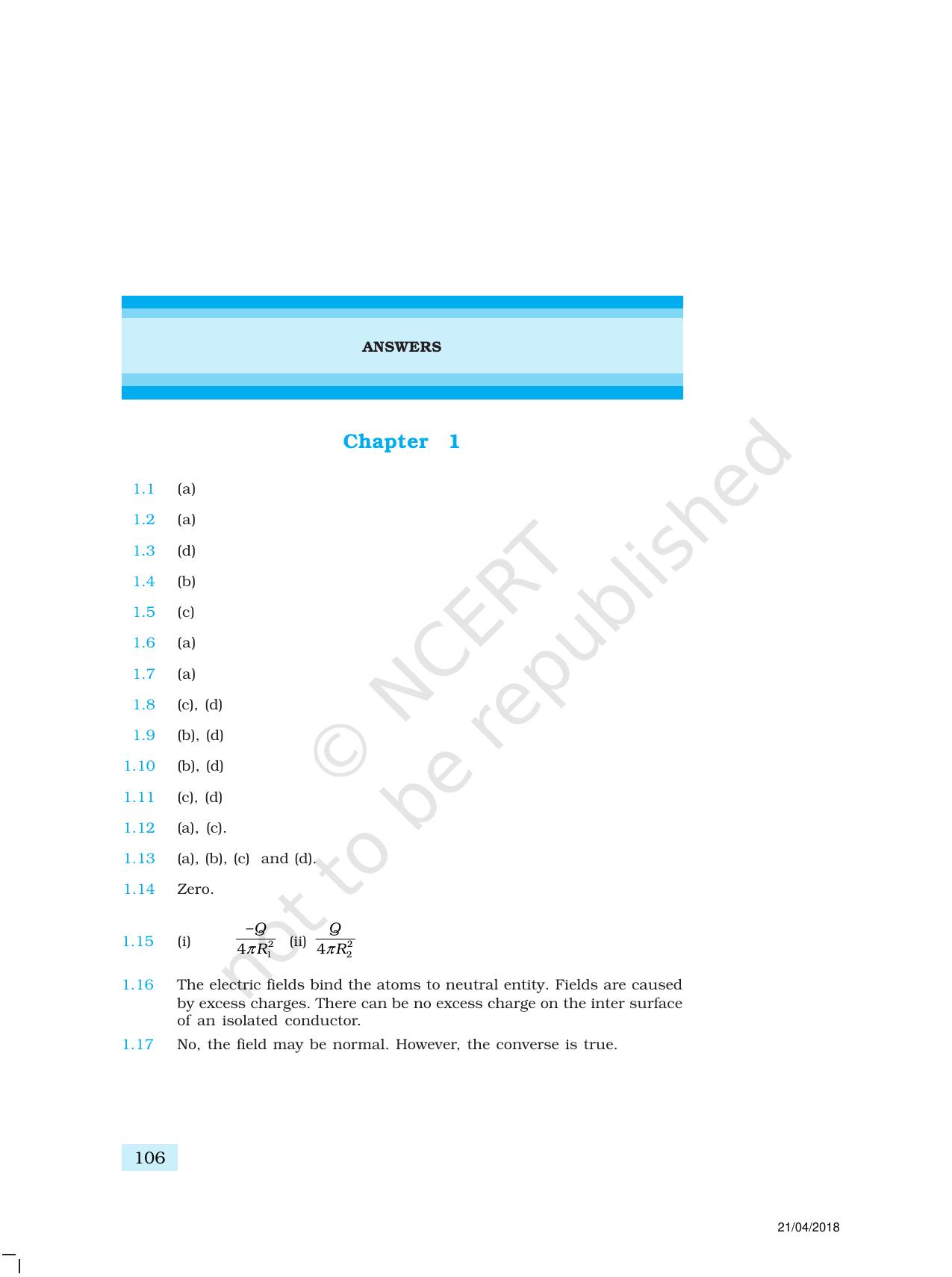 NCERT Exemplar Class 12: Physics  - Answers (All Units) - Page 1