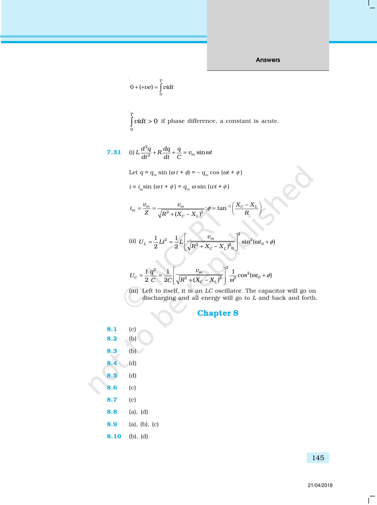 NCERT Exemplar Class 12: Physics  - Answers (All Units) - Page 40