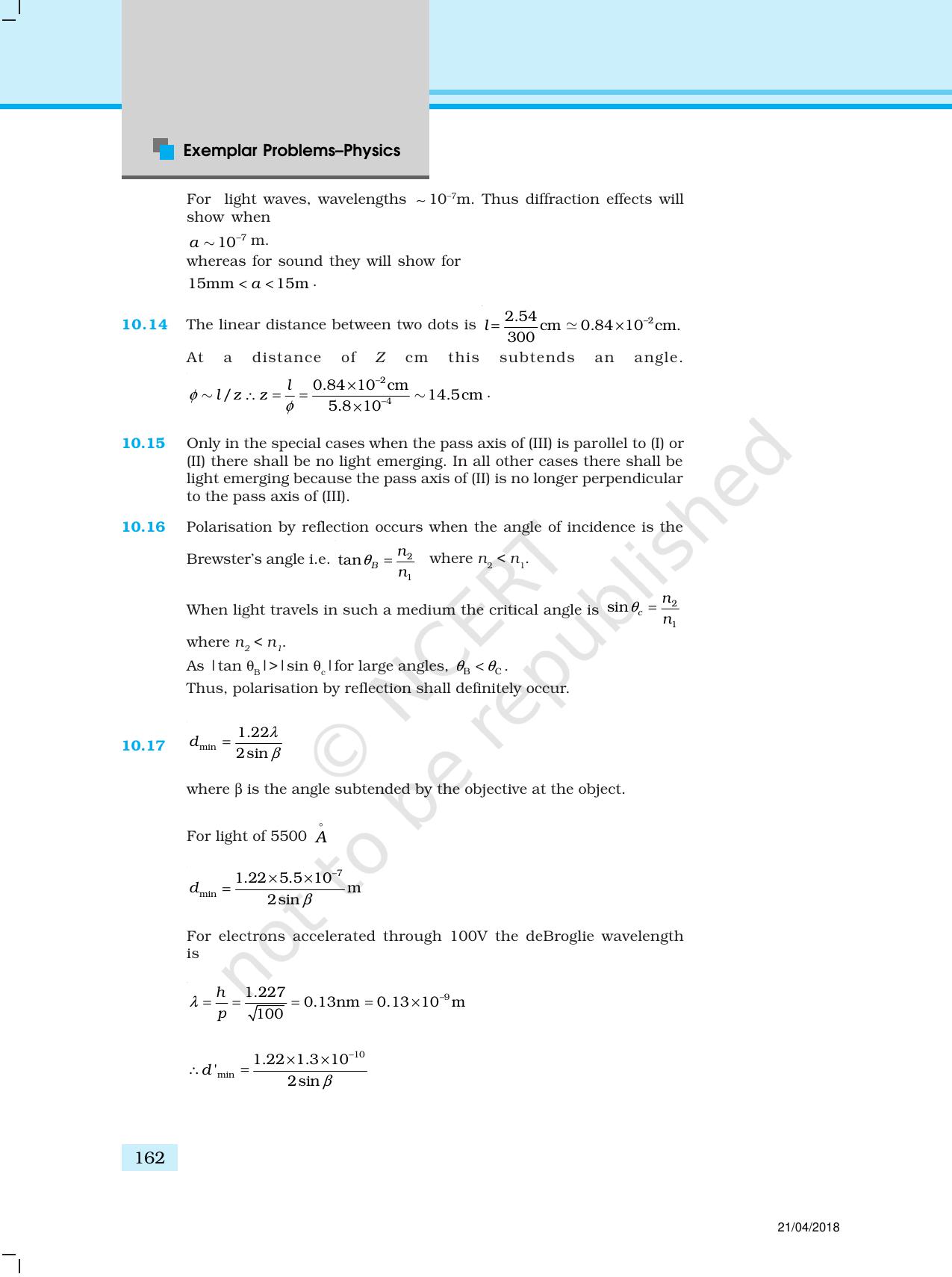 NCERT Exemplar Class 12: Physics  - Answers (All Units) - Page 57