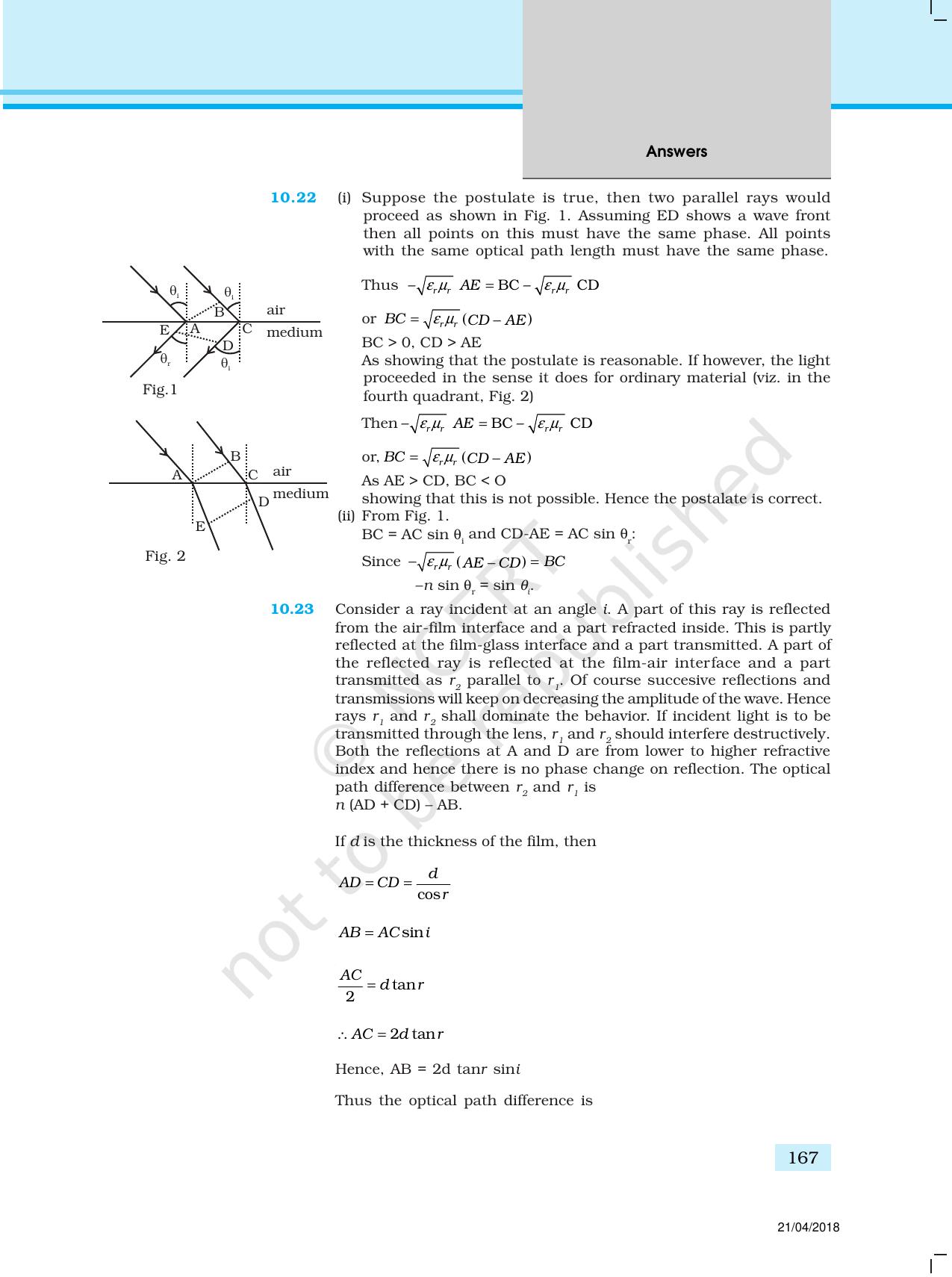 NCERT Exemplar Class 12: Physics  - Answers (All Units) - Page 62