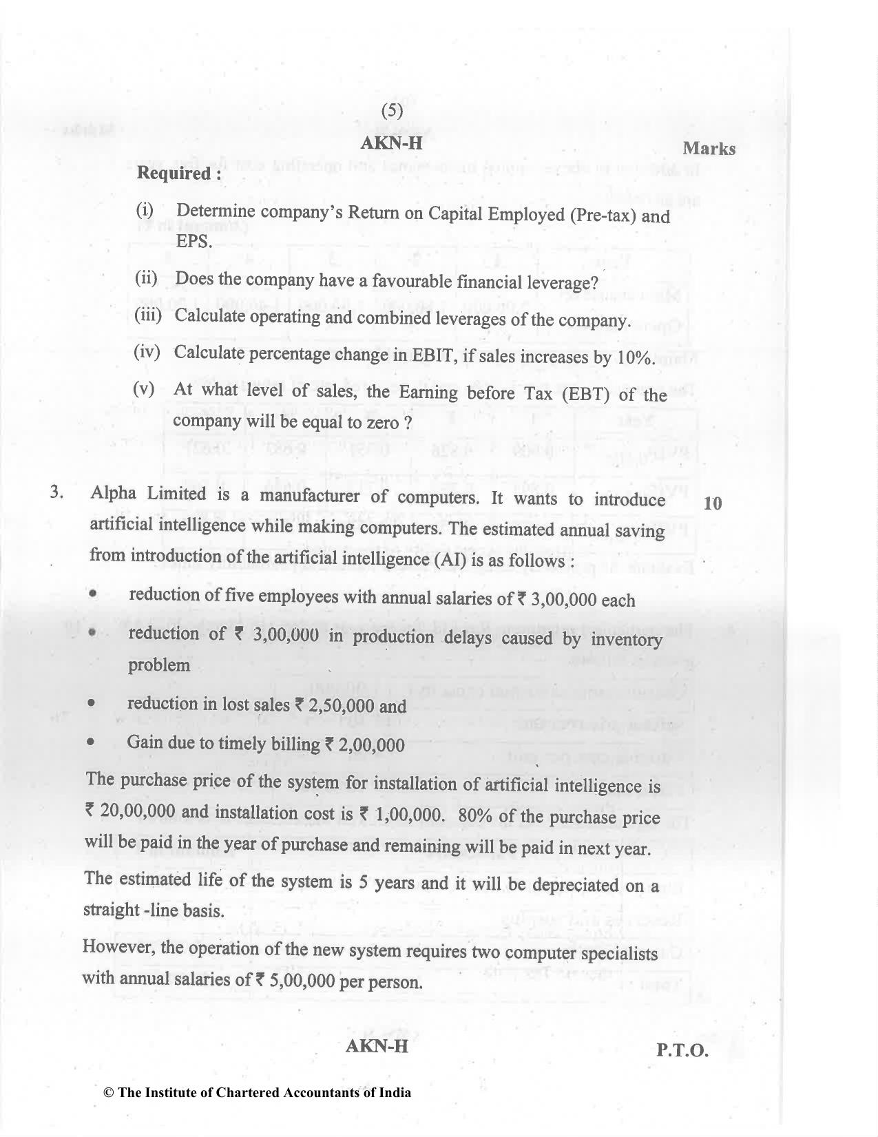 CA Inter May 2022 Question Paper - Paper 8 – Financial Management & Economics for Finance - Page 5