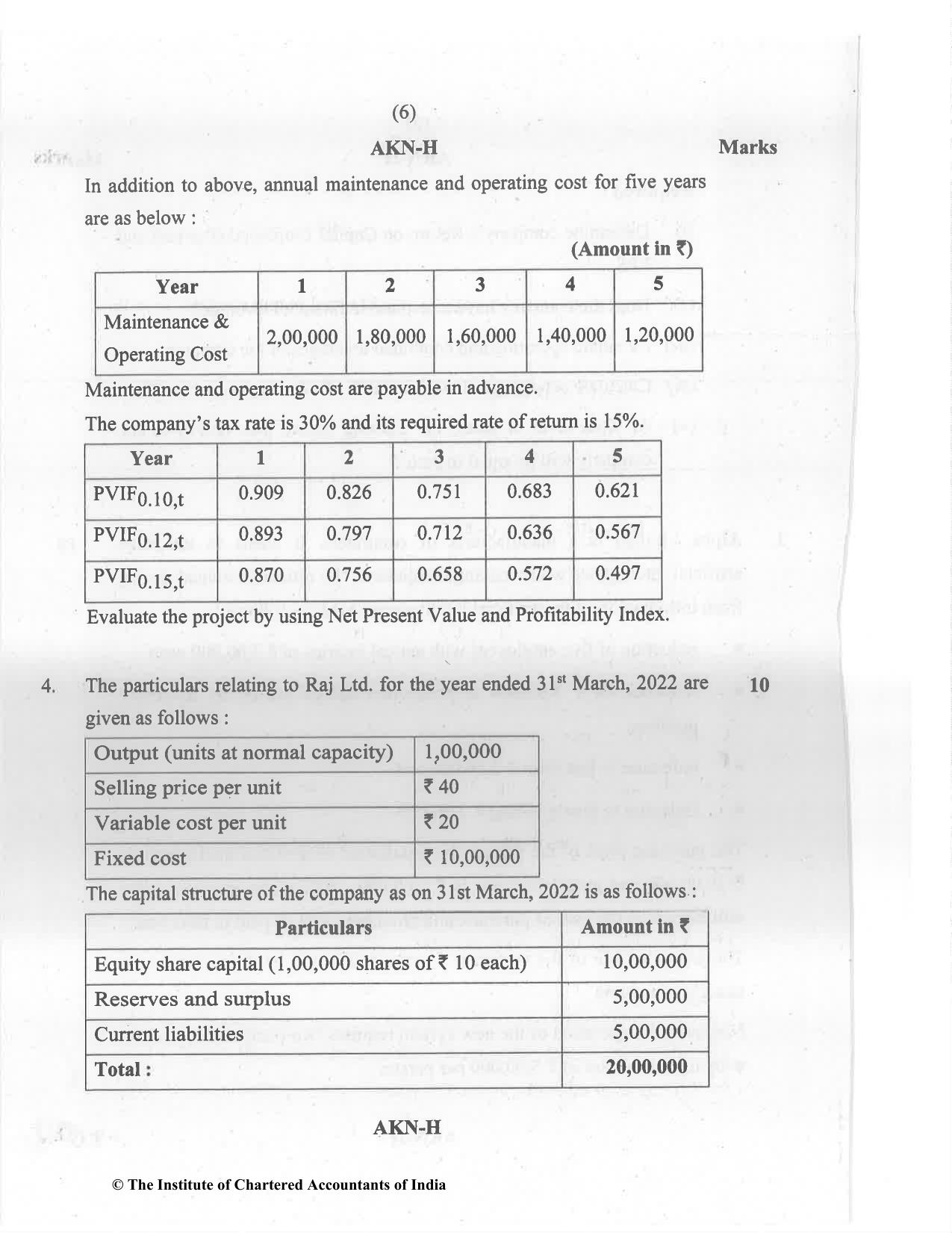 CA Inter May 2022 Question Paper - Paper 8 – Financial Management & Economics for Finance - Page 6