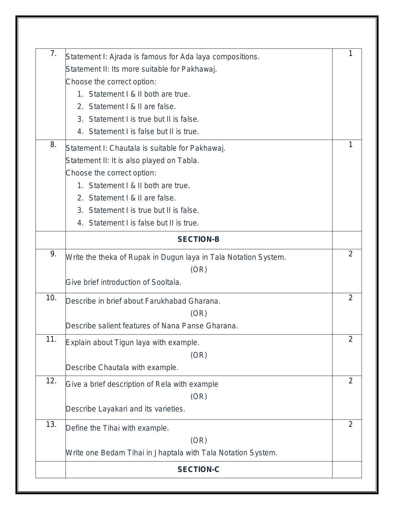 CBSE Class 12 Hindustani Music (Percussion) Sample Paper 2024 - Page 3