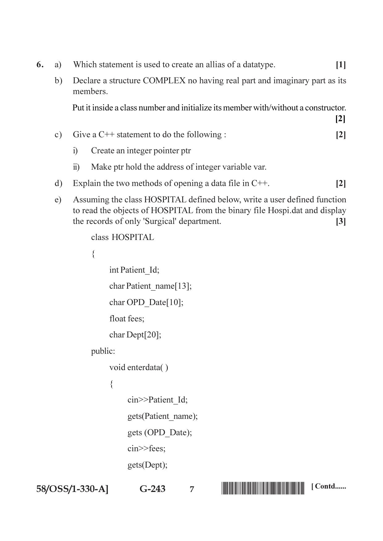 NIOS April 2019 Class 12 Computer Science (SET A) Question Paper - Page 7