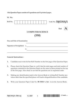 NIOS April 2019 Class 12 Computer Science (SET A) Question Paper