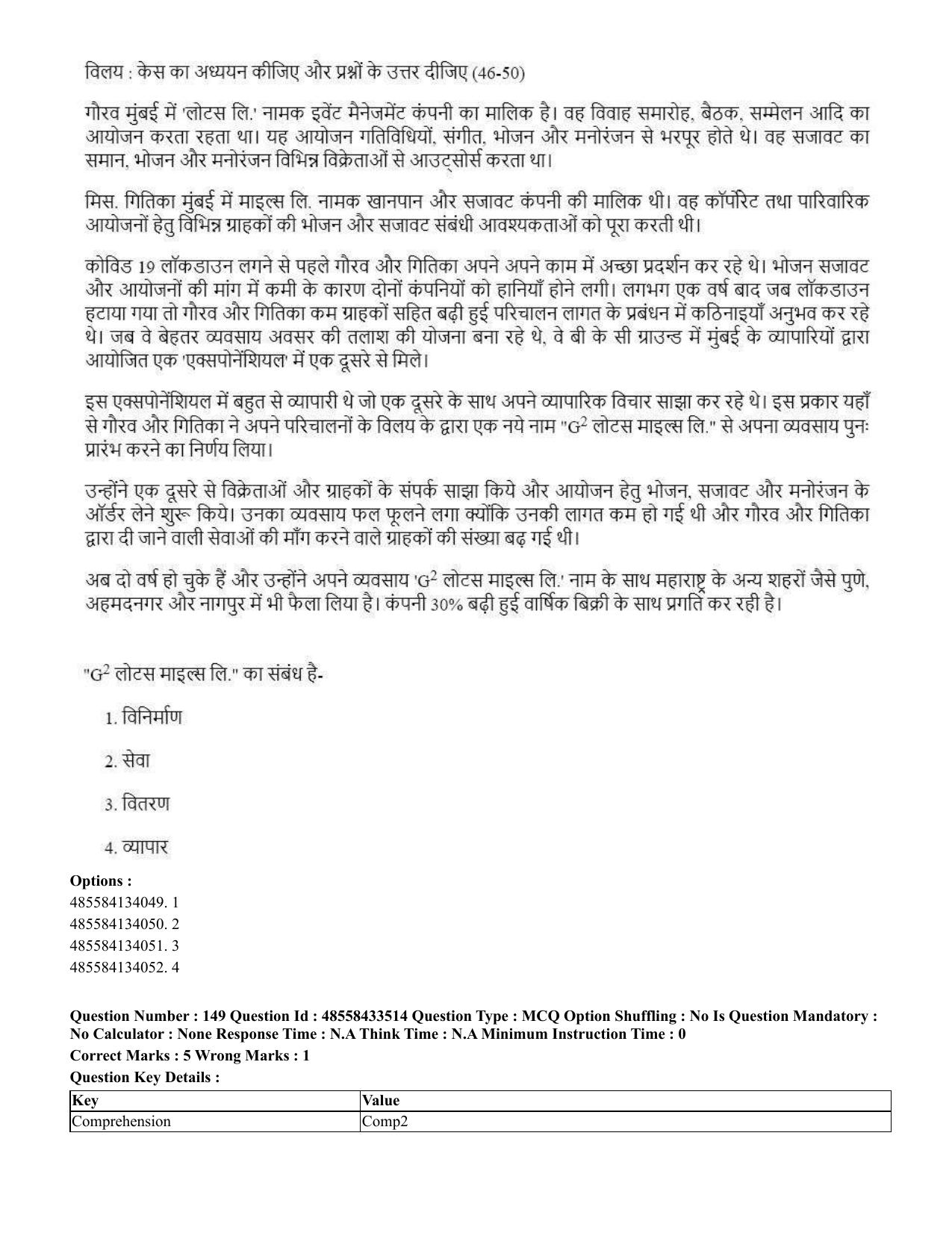 CUET 2023 English Hindi Shift 1 Question Papers - 18 June 2023 - Page 123