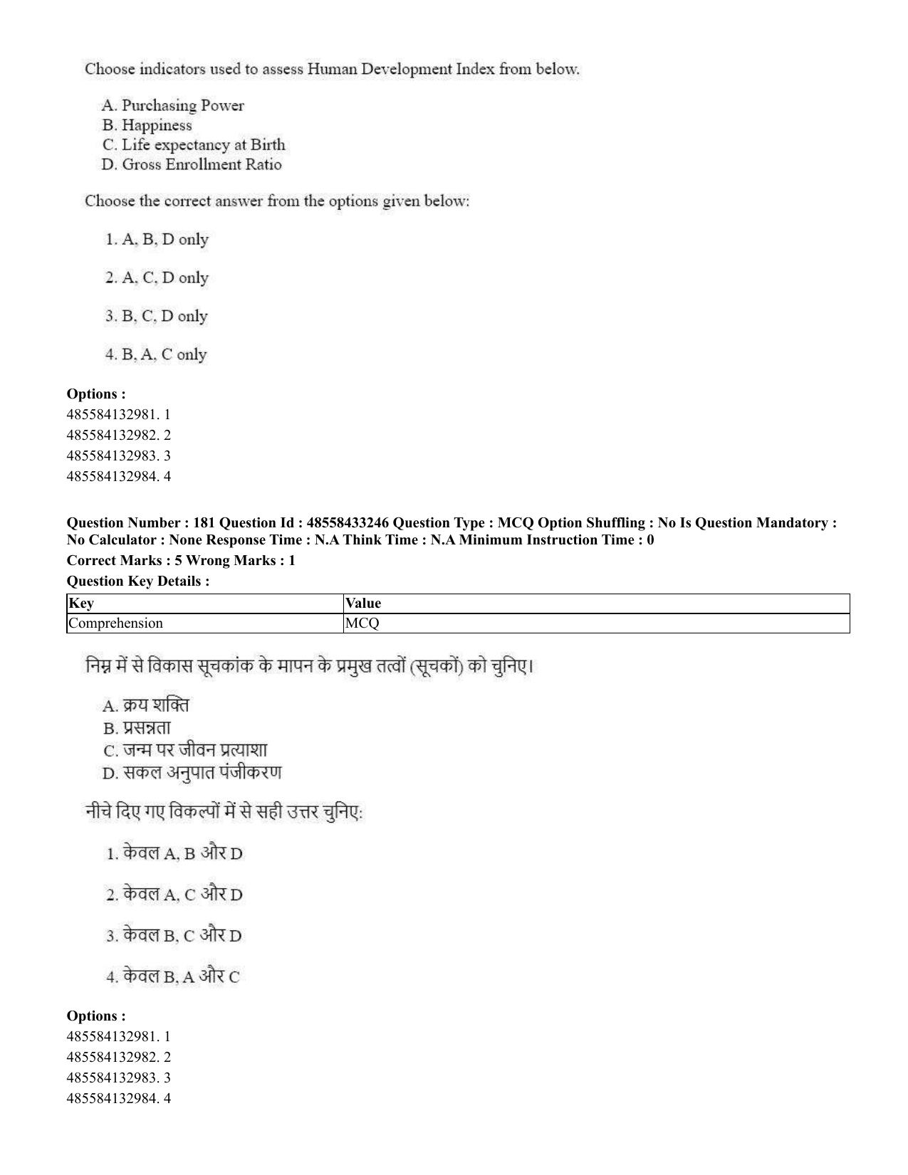 CUET 2023 English Hindi Shift 1 Question Papers - 18 June 2023 - Page 160