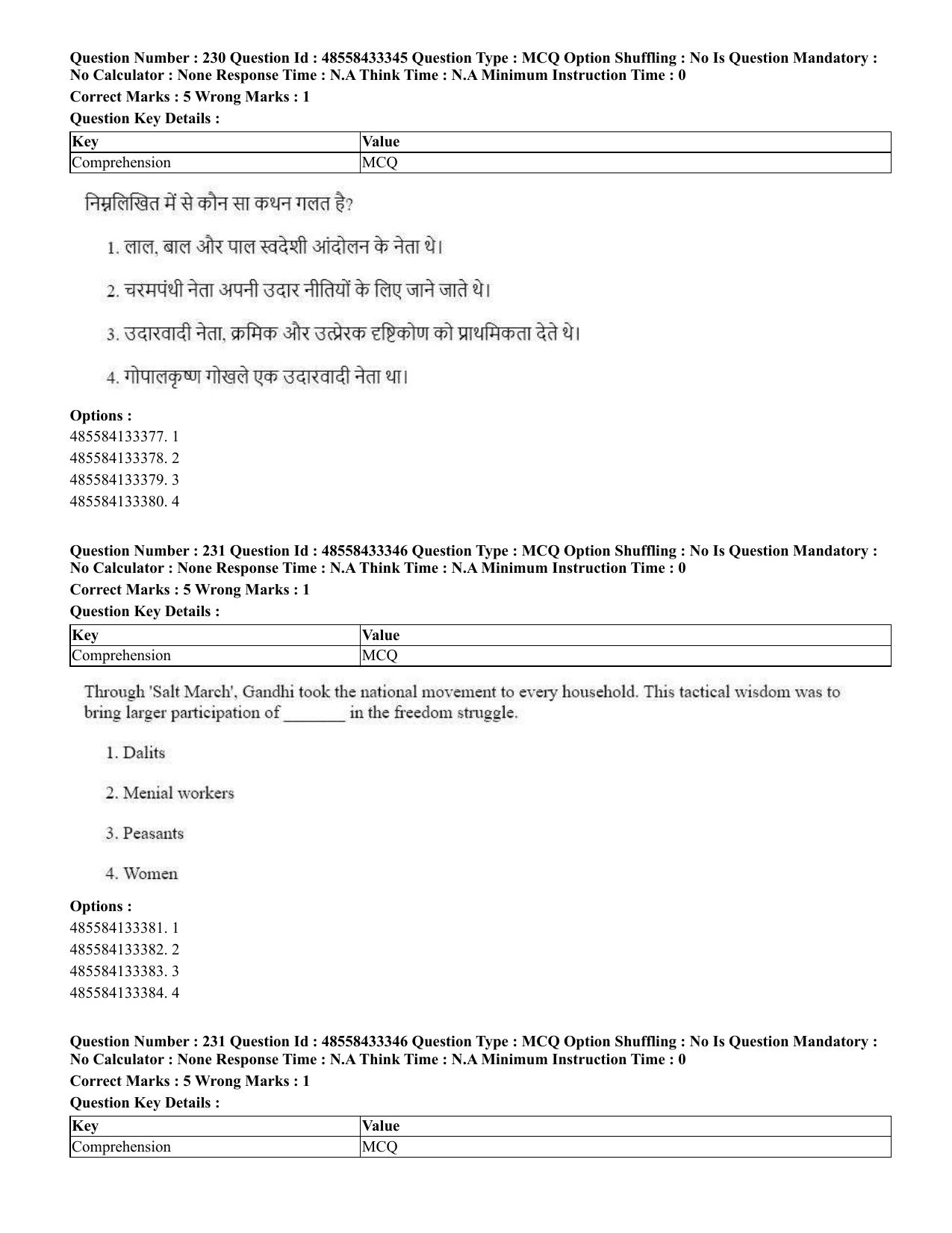 CUET 2023 English Hindi Shift 1 Question Papers - 18 June 2023 - Page 224