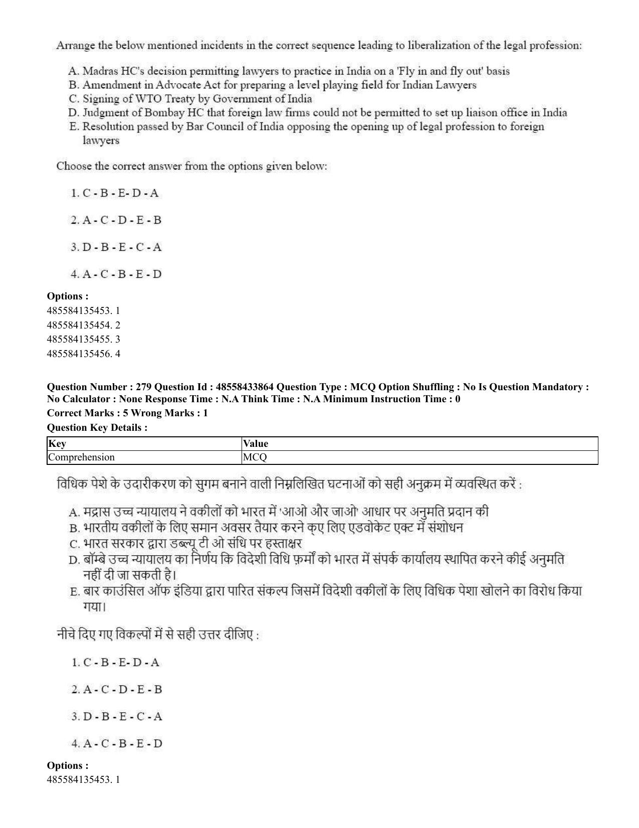 CUET 2023 English Hindi Shift 1 Question Papers - 18 June 2023 - Page 279