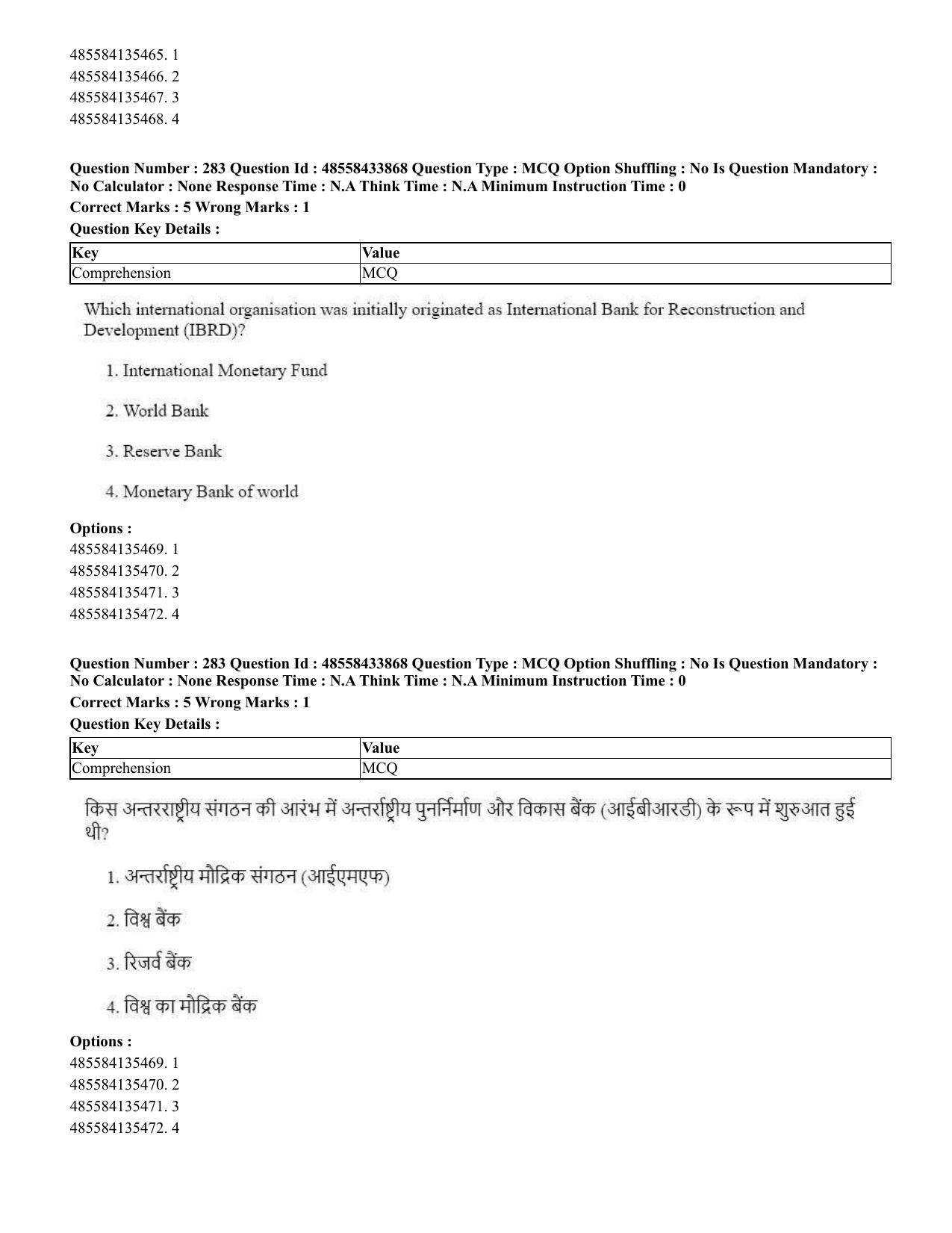 CUET 2023 English Hindi Shift 1 Question Papers - 18 June 2023 - Page 284