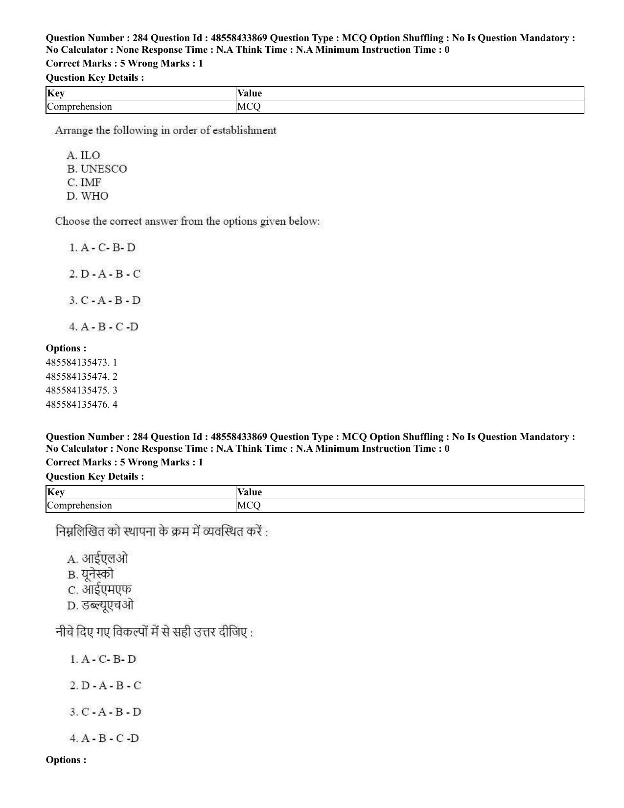 CUET 2023 English Hindi Shift 1 Question Papers - 18 June 2023 - Page 285