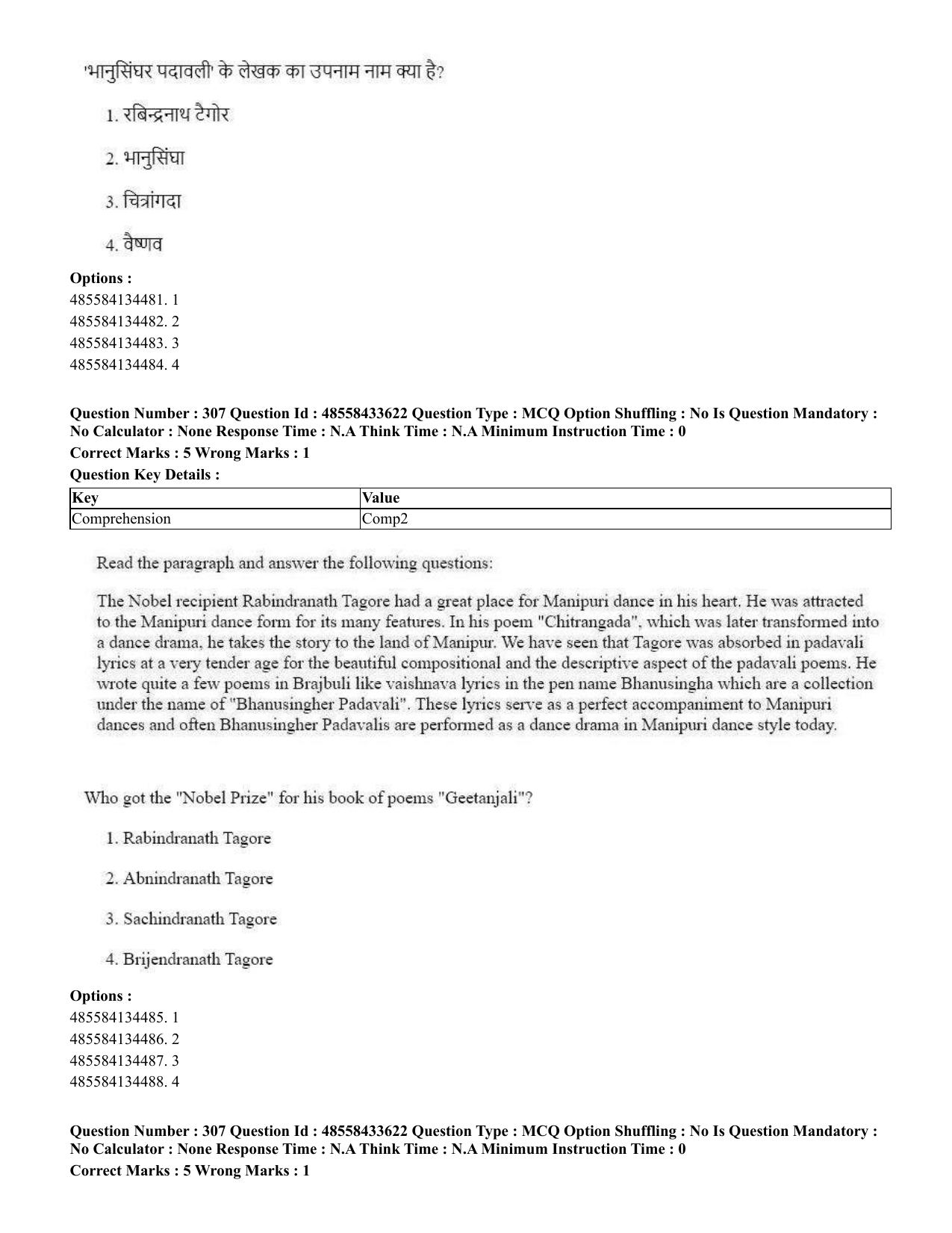 CUET 2023 English Hindi Shift 1 Question Papers - 18 June 2023 - Page 314