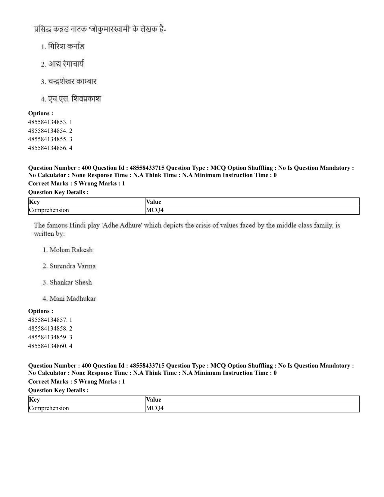 CUET 2023 English Hindi Shift 1 Question Papers - 18 June 2023 - Page 424