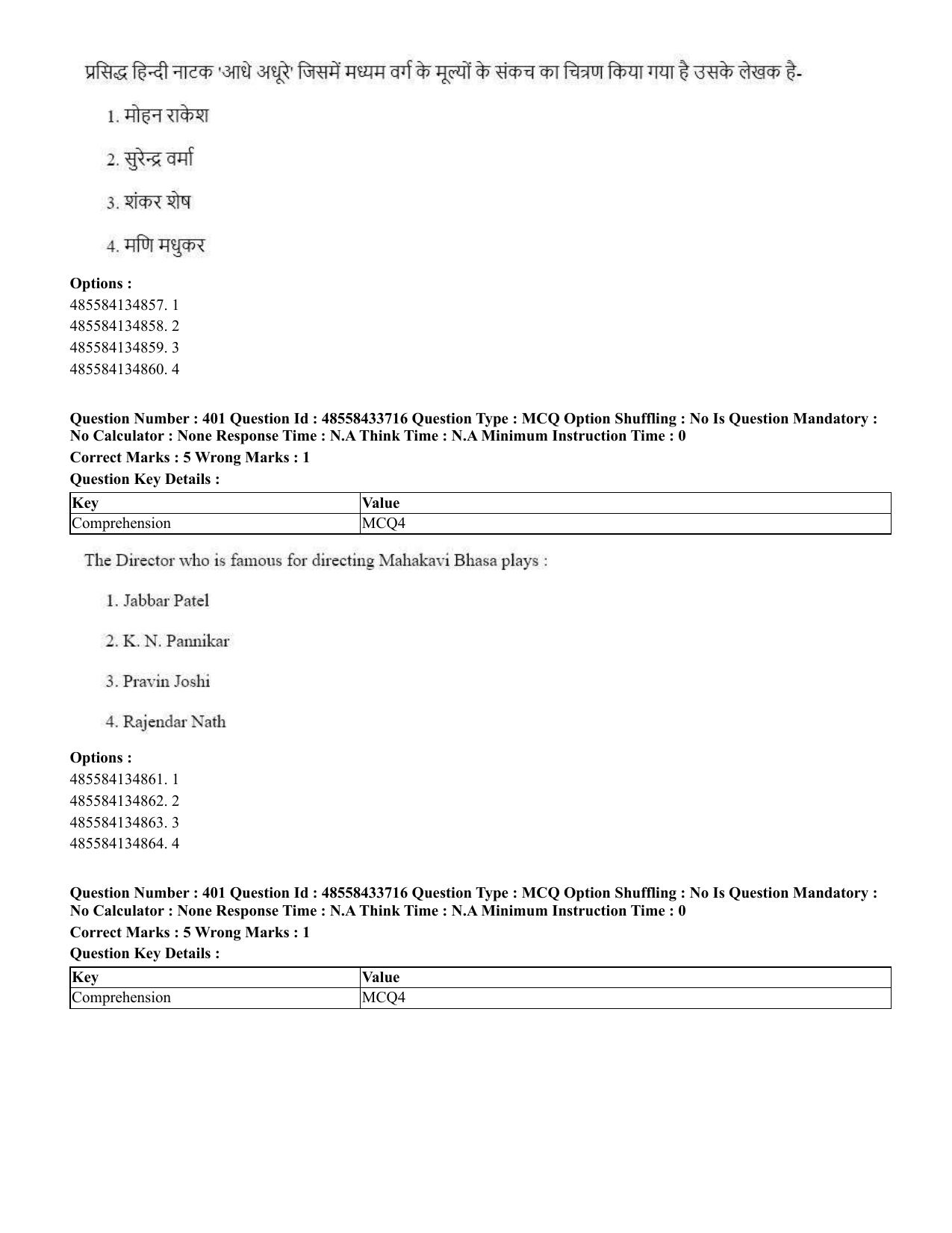 CUET 2023 English Hindi Shift 1 Question Papers - 18 June 2023 - Page 425