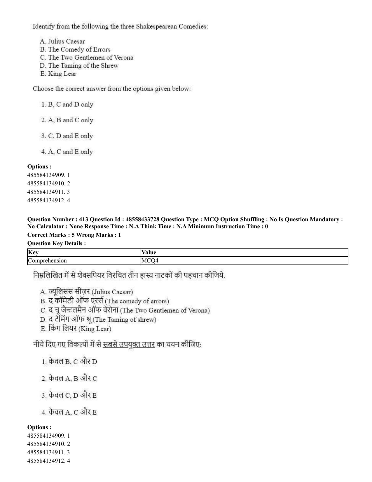 CUET 2023 English Hindi Shift 1 Question Papers - 18 June 2023 - Page 438